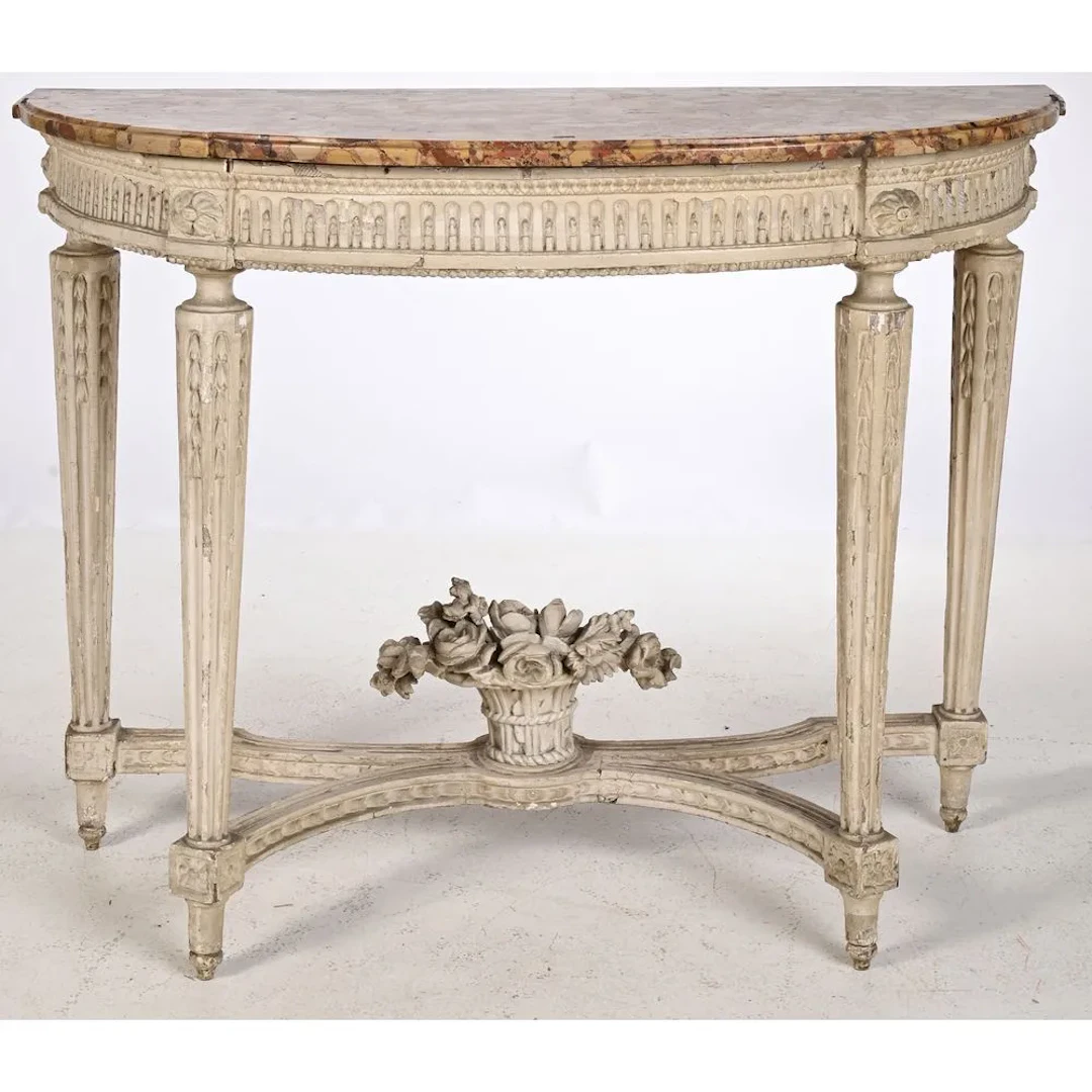 LARGE LOUIS XVI HALF-MOON CONSOLE TABLE made of re-polished wood