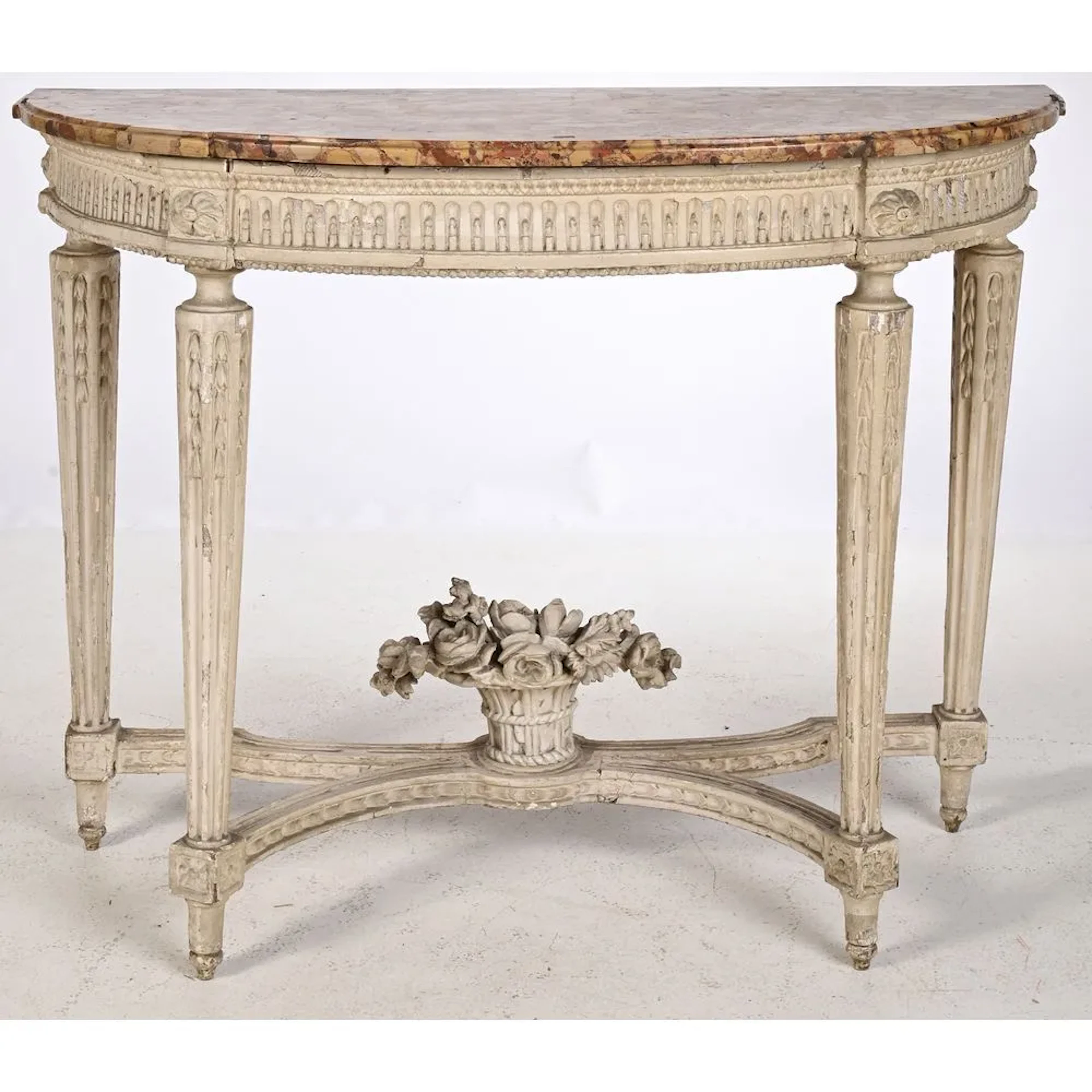 LARGE LOUIS XVI HALF-MOON CONSOLE TABLE made of re-polished wood
