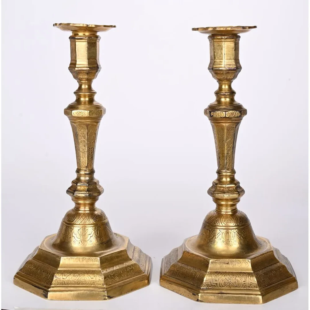 PAIR OF LOUIS XIV CANDLESTICKS in gilded bronze with an octagonal