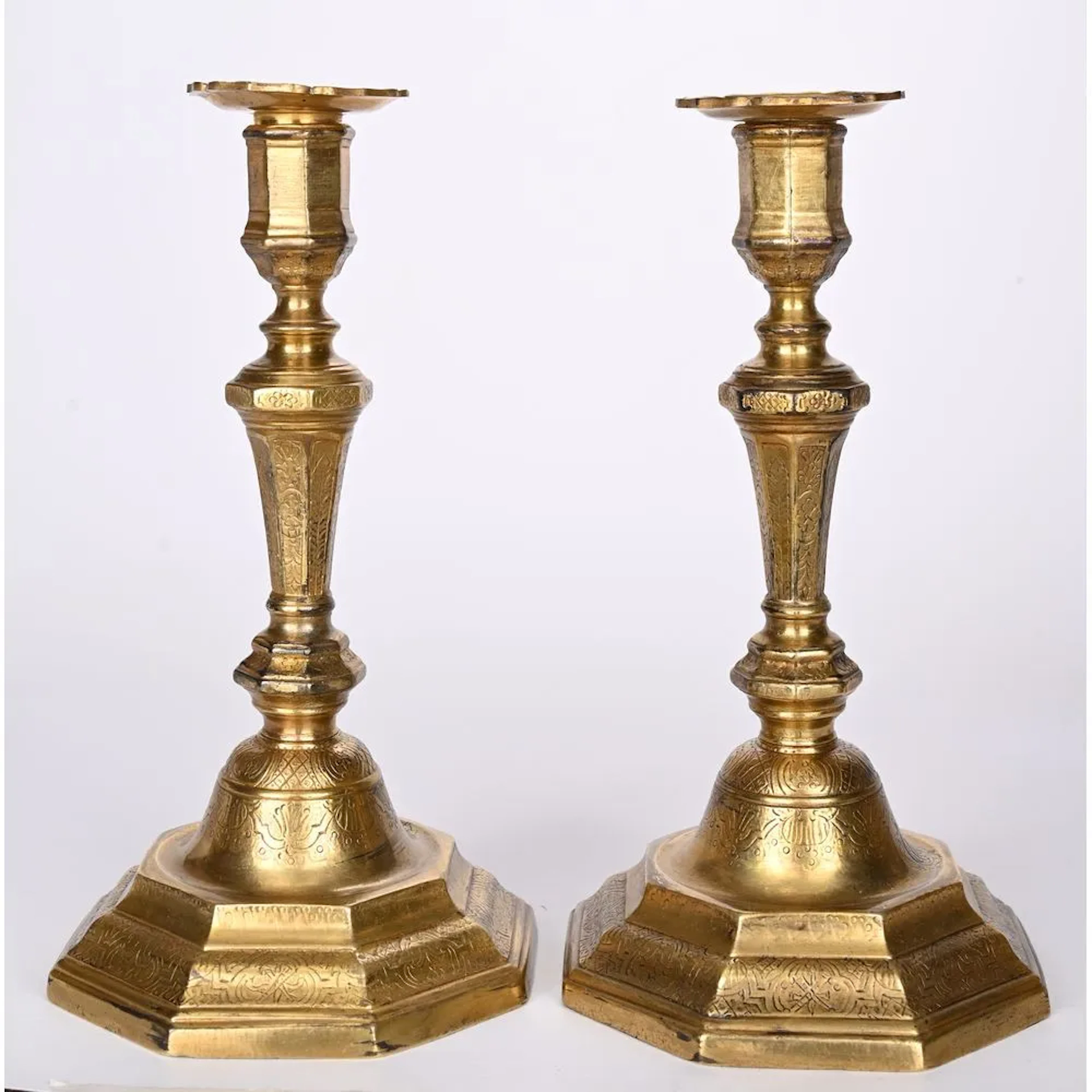 PAIR OF LOUIS XIV CANDLESTICKS in gilded bronze with an octagonal