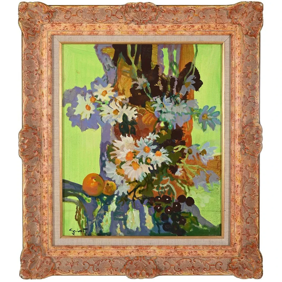 GRISOT, Pierre (1911–1995). “Flowers and Fruit.” Oil on canvas, titled
