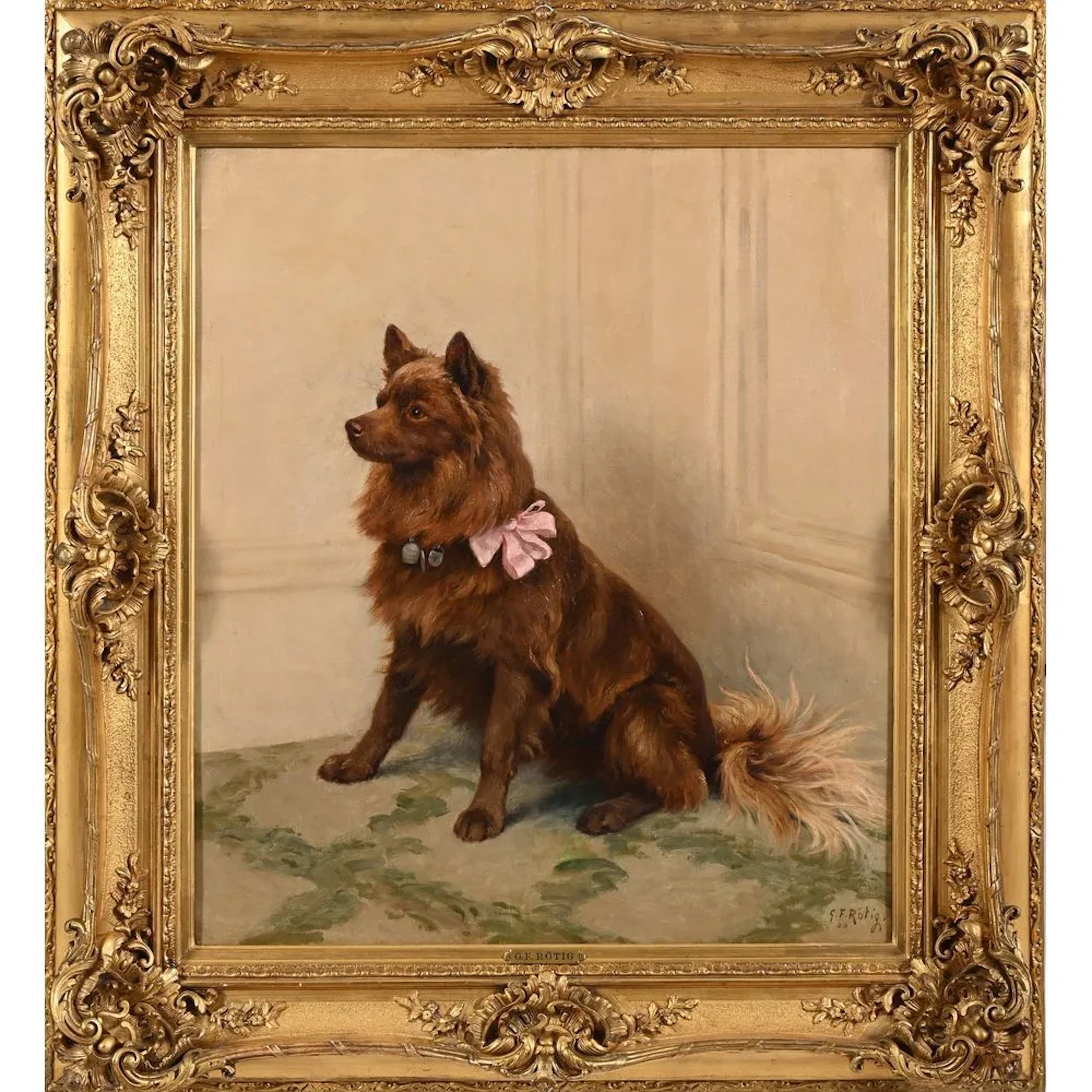 RÖTIG Georges Frédéric (1873-1961). "Portrait of a Spitz dog. Oil