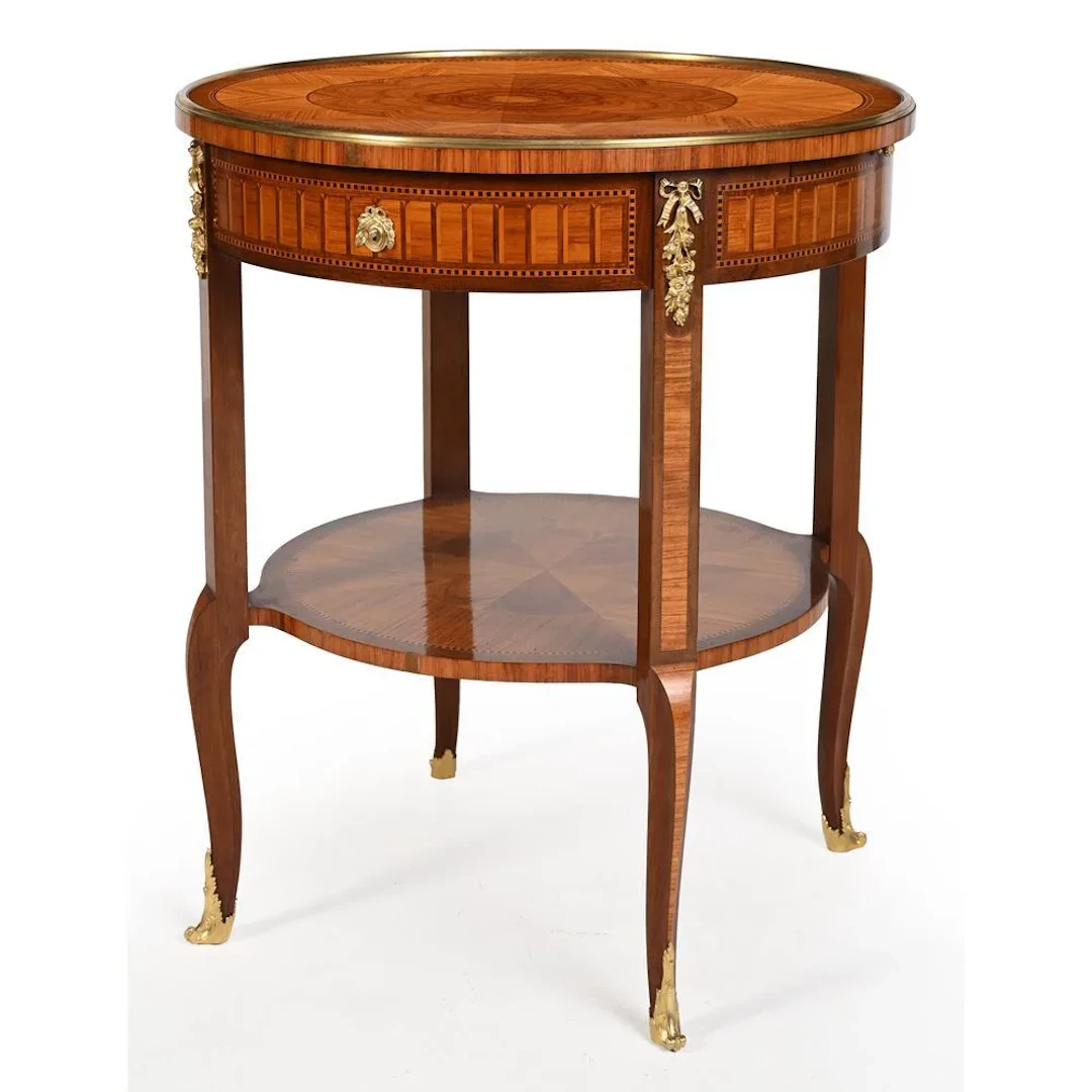 LINKE. TRANSITION-STYLE SIDE TABLE in rosewood and precious wood veneer