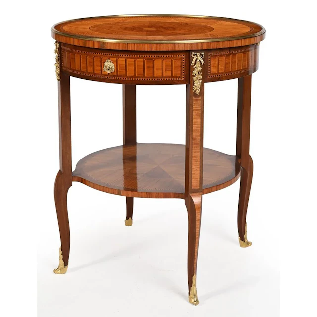LINKE. TRANSITION-STYLE SIDE TABLE in rosewood and precious wood veneer