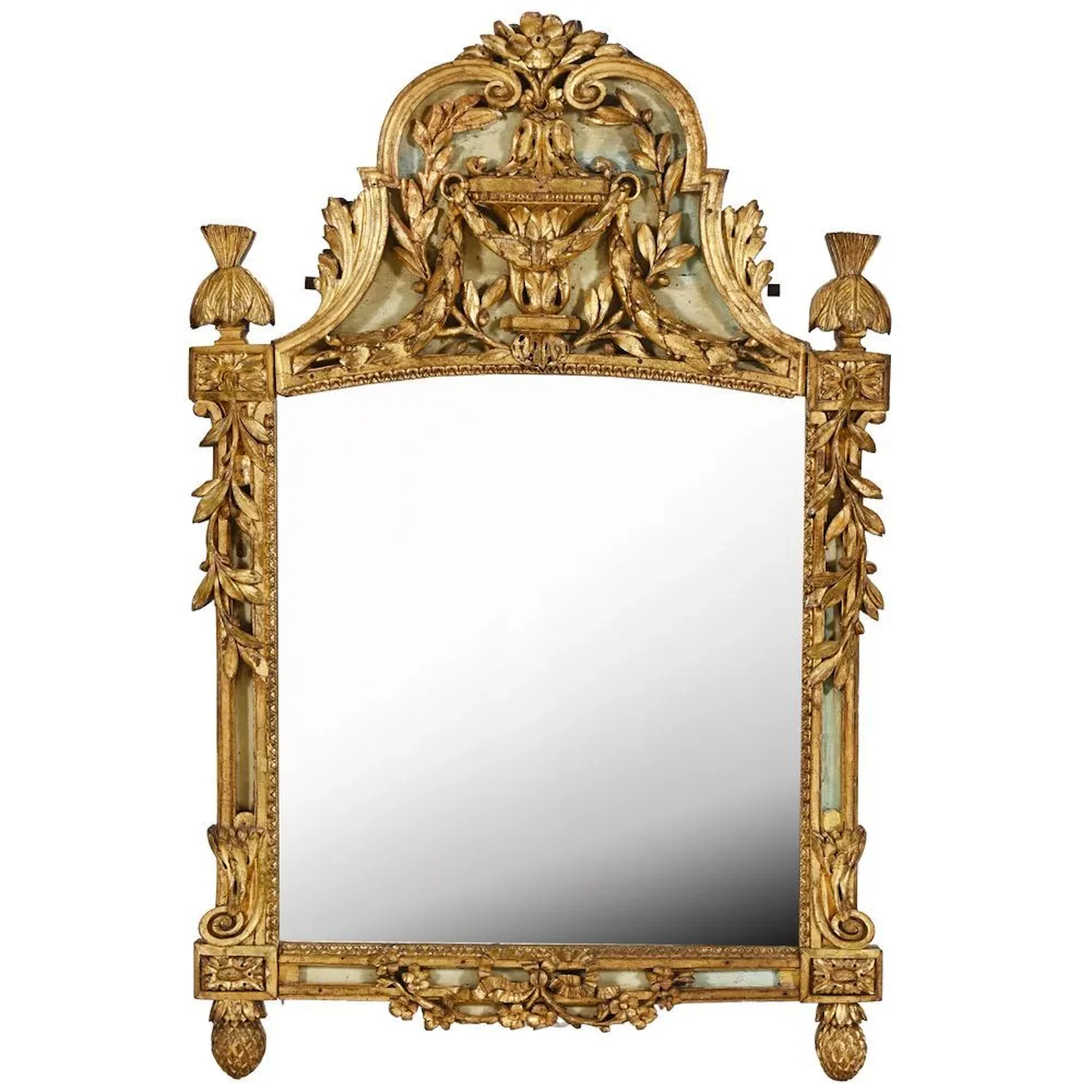 TRANSITION-STYLE MIRROR made of repainted and gilded wood, decorated