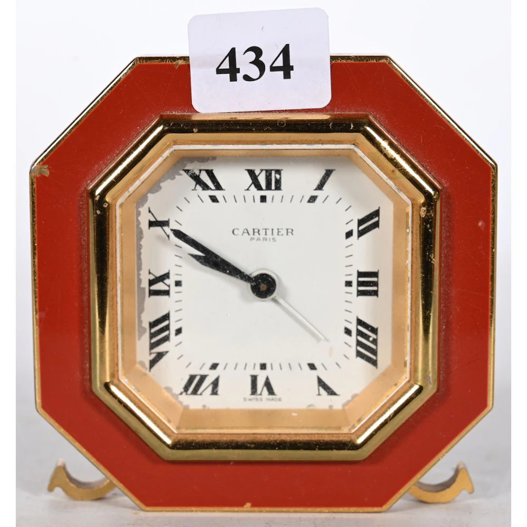 CARTIER. Lacquered table alarm clock. Signed.