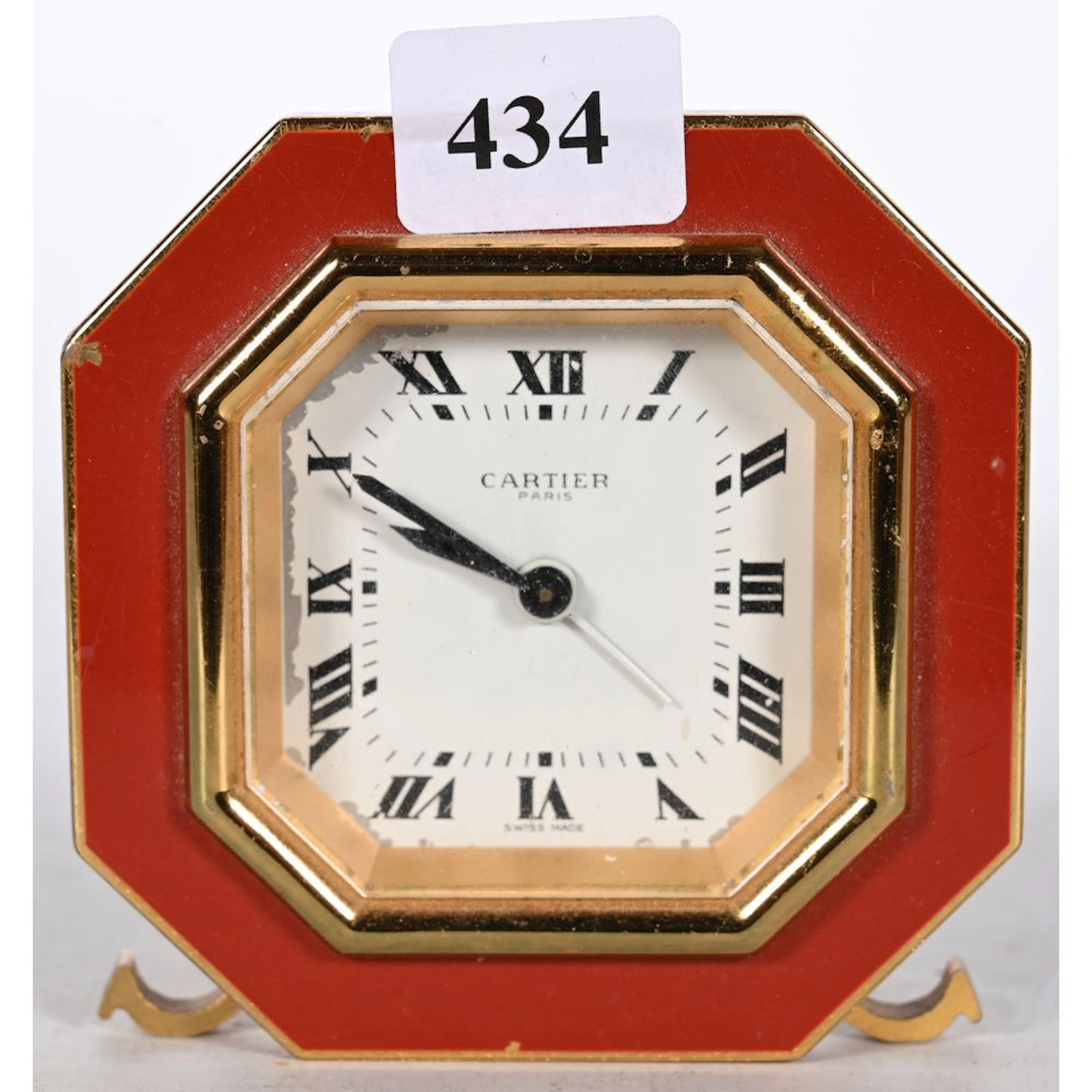 CARTIER. Lacquered table alarm clock. Signed.