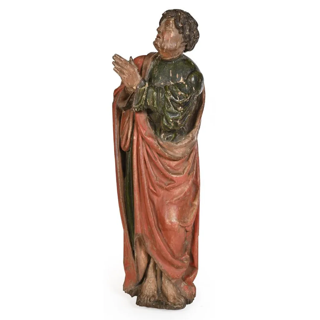 SAINT FIGURE in prayer, carved from wood (probably oak) with its original