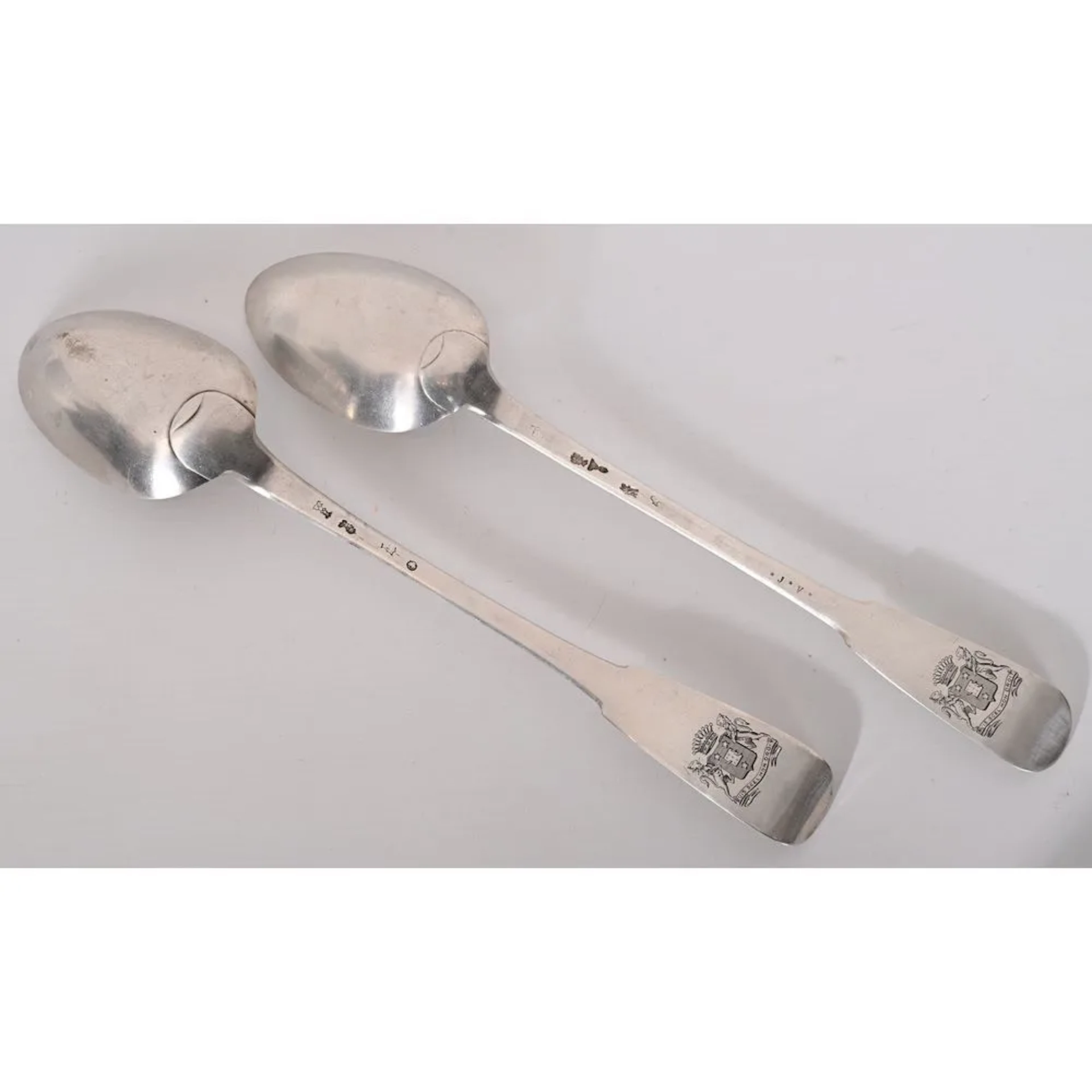 2 18th-century stew spoons made of solid silver, "uniplat" style