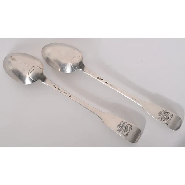 2 18th-century stew spoons made of solid silver, "uniplat" style