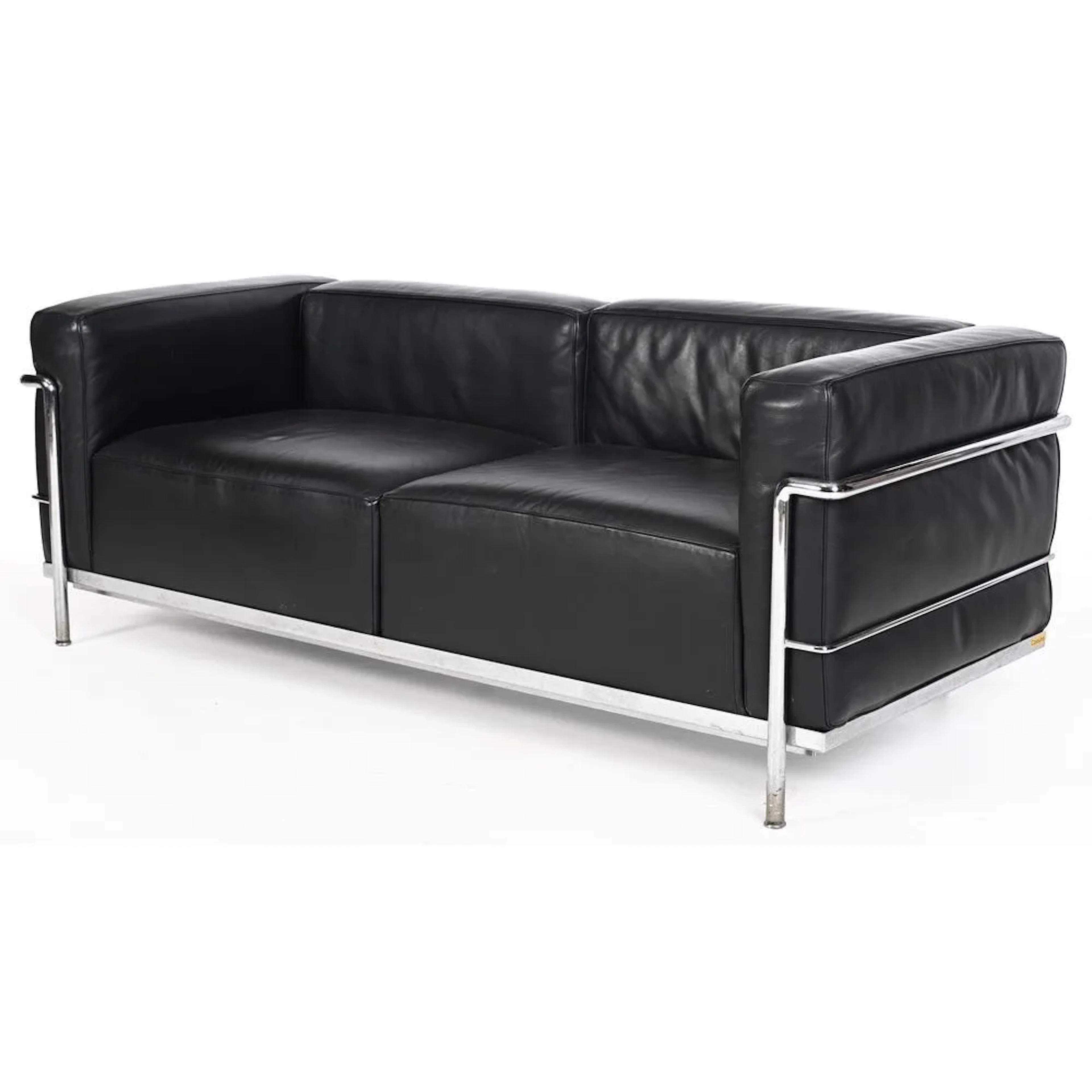 CASSINA, designed by LE CORBUSIER. LC2 sofa in black leather with