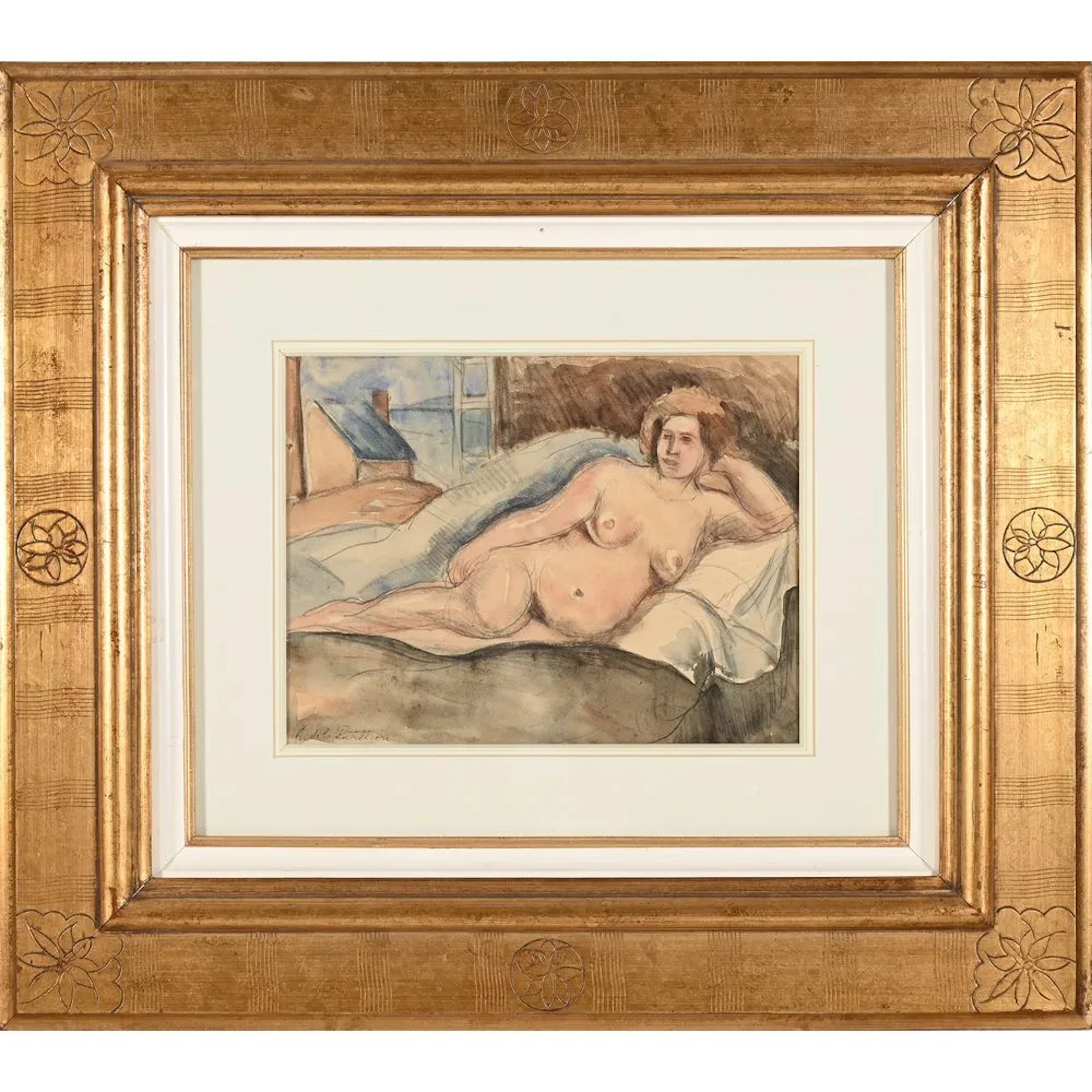 BY Amedé de la Patellière. (1890–1932). “Nude Model Posing.” Signed