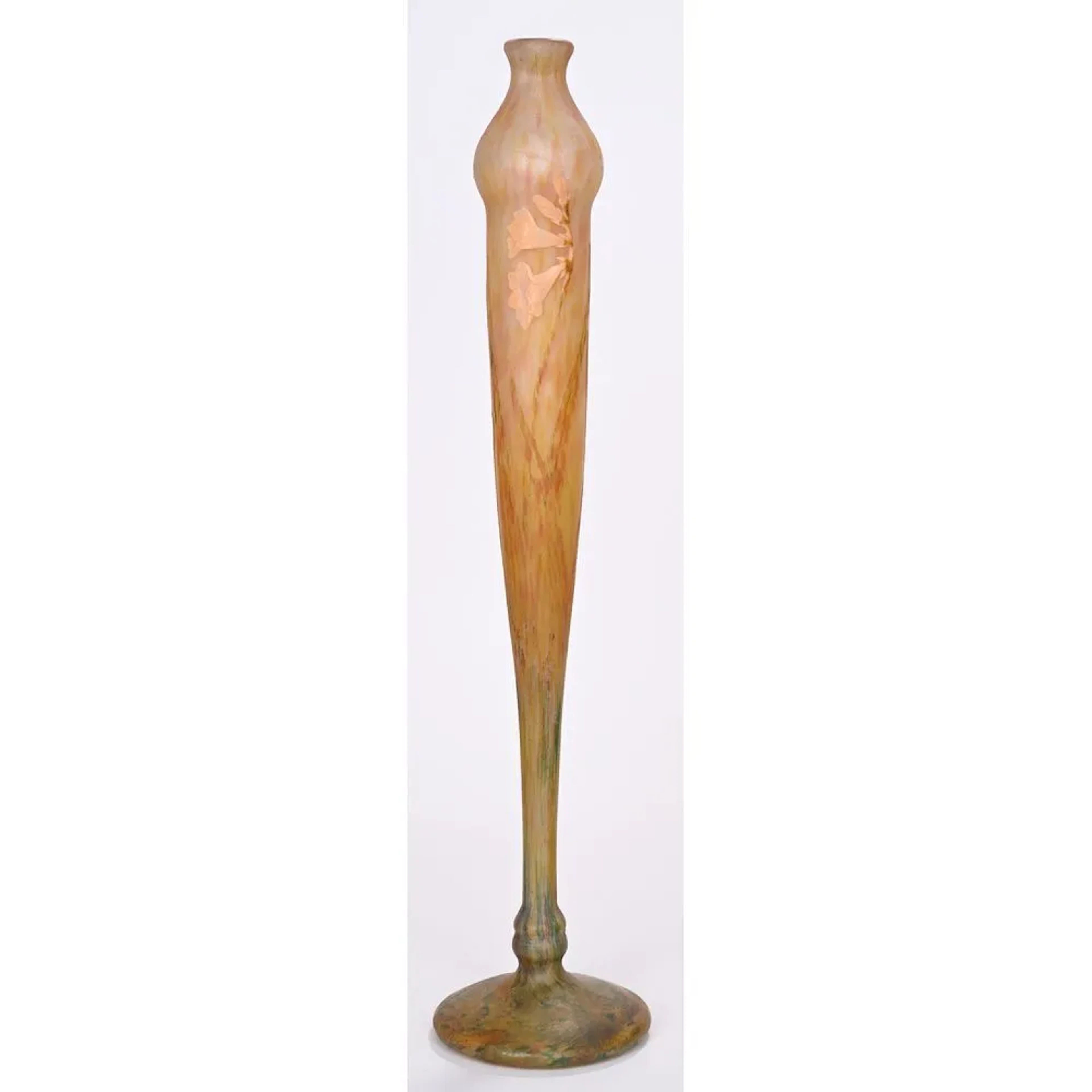 DAUM, NANCY. LARGE SOLIFLORE VASE with an iridescent glass plaque