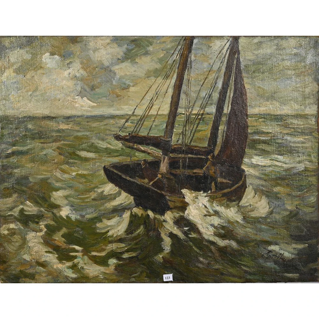 VON SIJBEN DE MAROIJE, Edmond. (1876–1970) “Boat in the Swell.” Oil