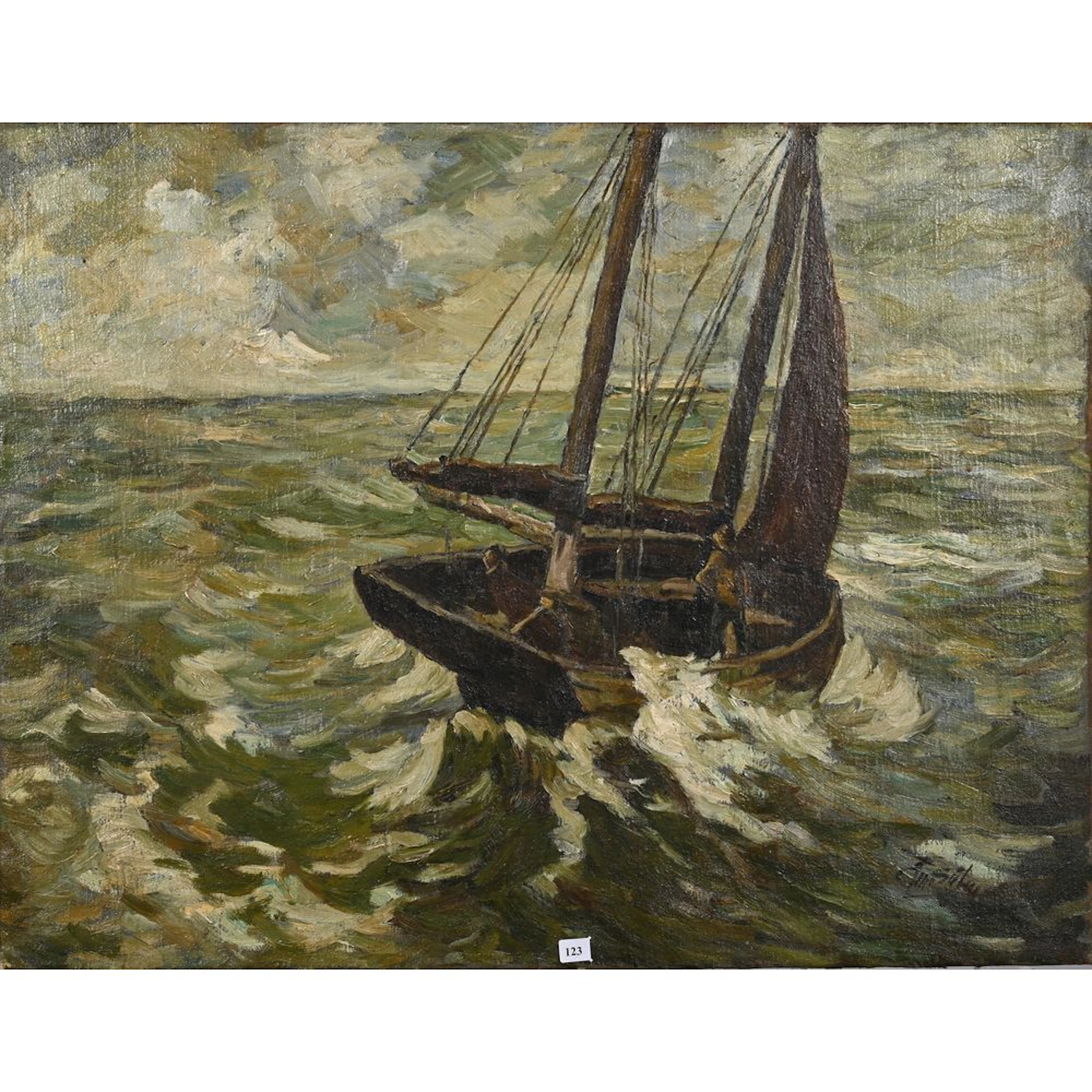 VON SIJBEN DE MAROIJE, Edmond. (1876–1970) “Boat in the Swell.” Oil