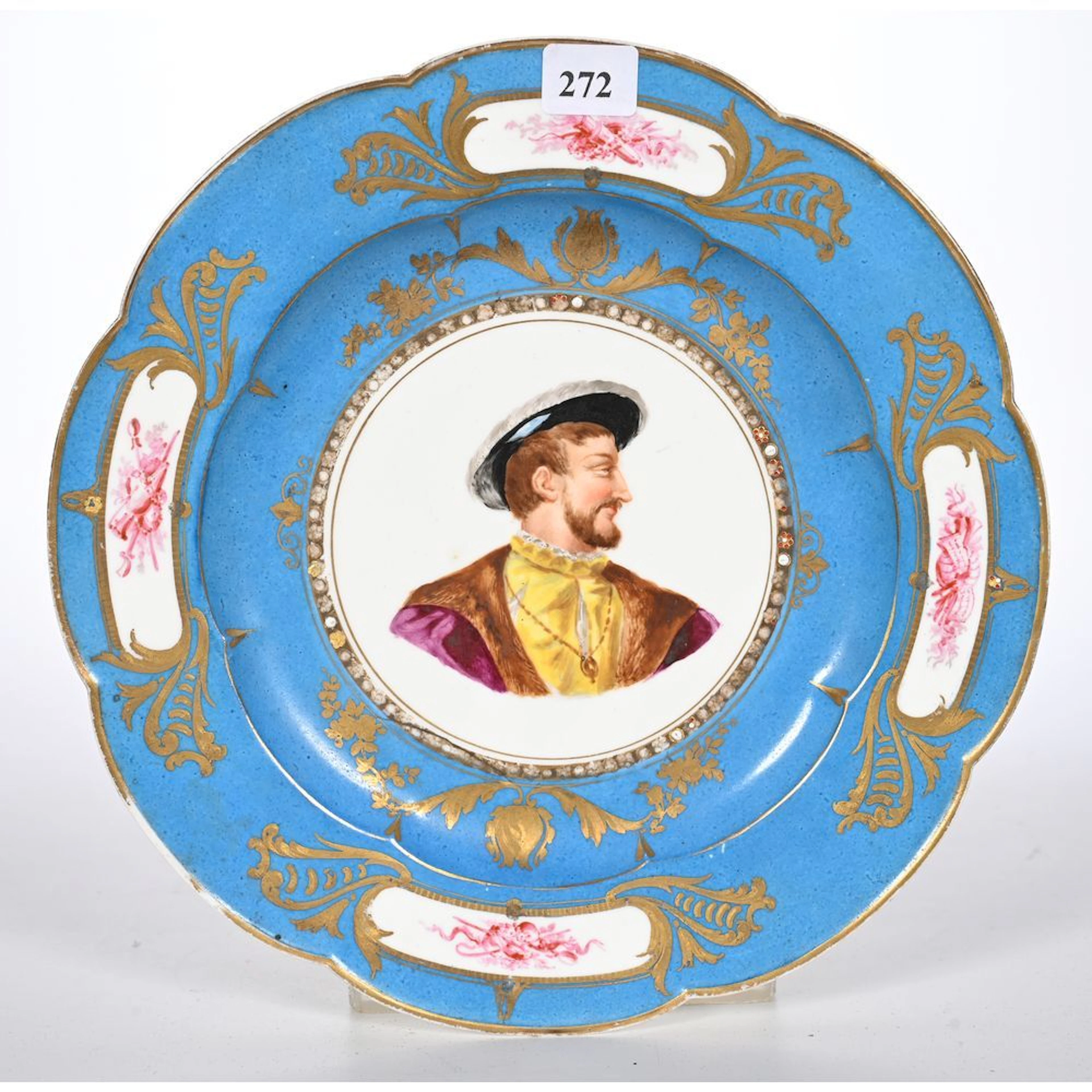 SEVRES. Polychrome porcelain plate with an all-over design featuring