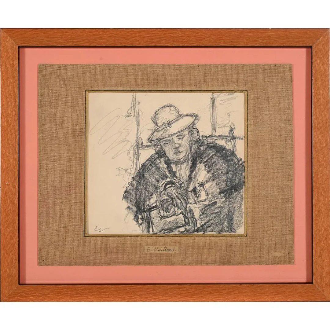 VUILLARD, Edouard. (1868–1940). “Portrait of a Man with a Hat.” Charcoal