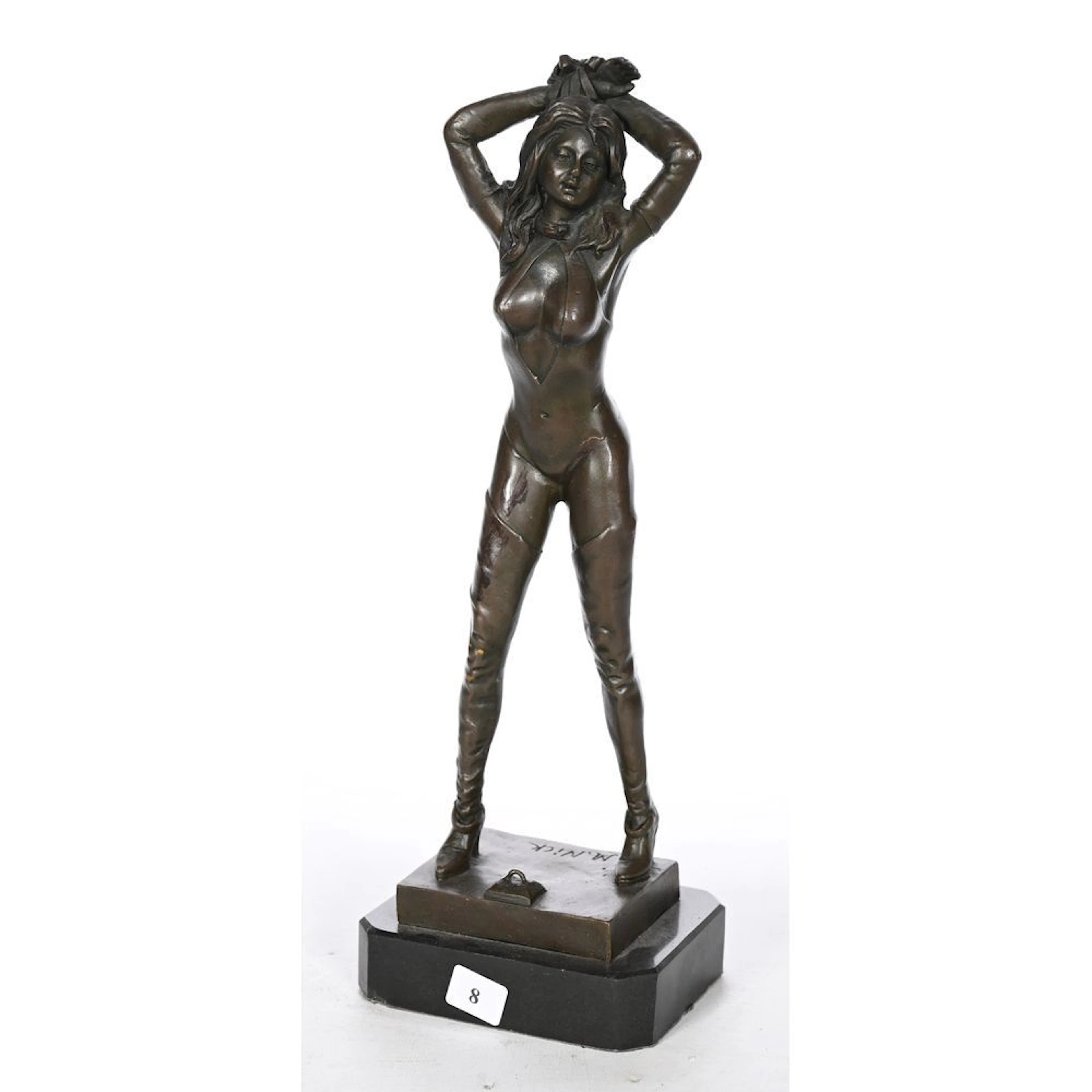 NICK M. “Woman with Bound Hands.” Bronze with a brown patina. Total