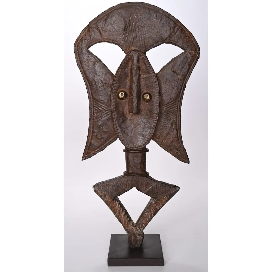 LARGE AND RARE RELIC FIGURE made of wood and iron. Eyes made of brass
