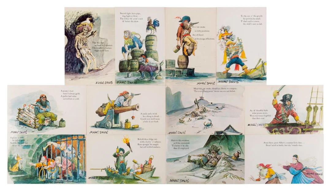 A Complete Set of Signed Marc Davis Pirates of the Caribbean Postcards.