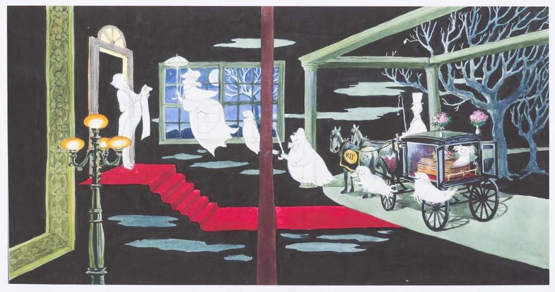 A Huge Haunted Mansion Hearse Arrival Concept Art Print.