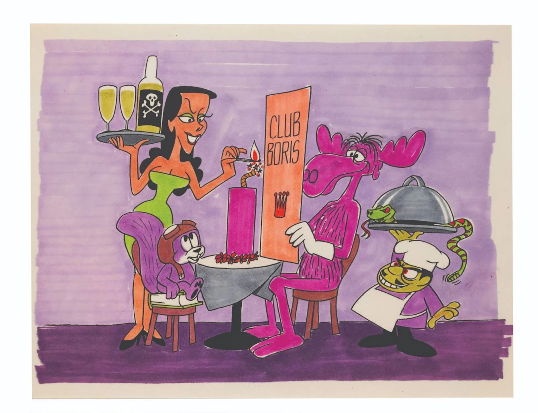 A Rocky and Bullwinkle Scene Cel Original Color Guide.
