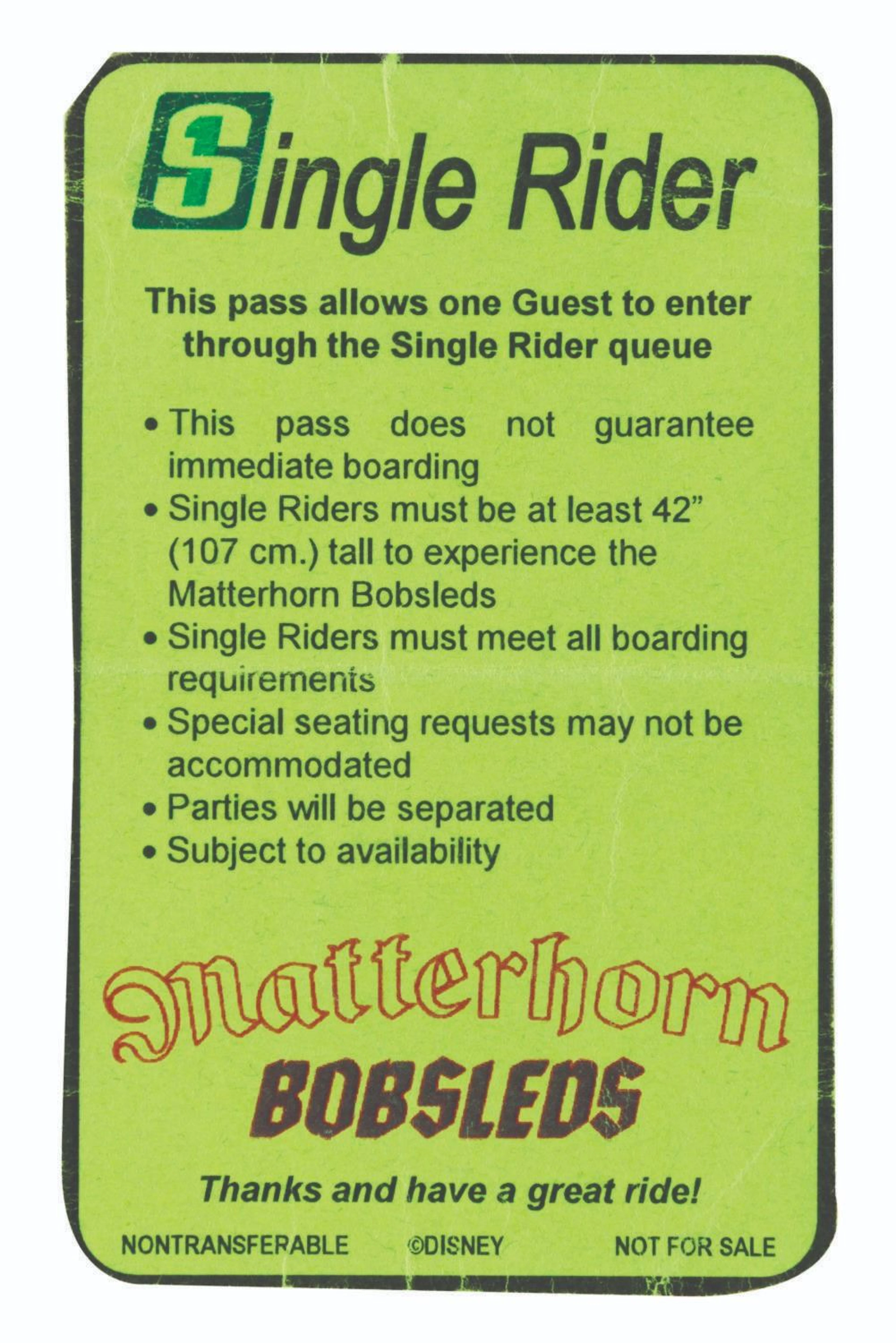 A Mattherhorn Bobsleds Single Rider Pass.