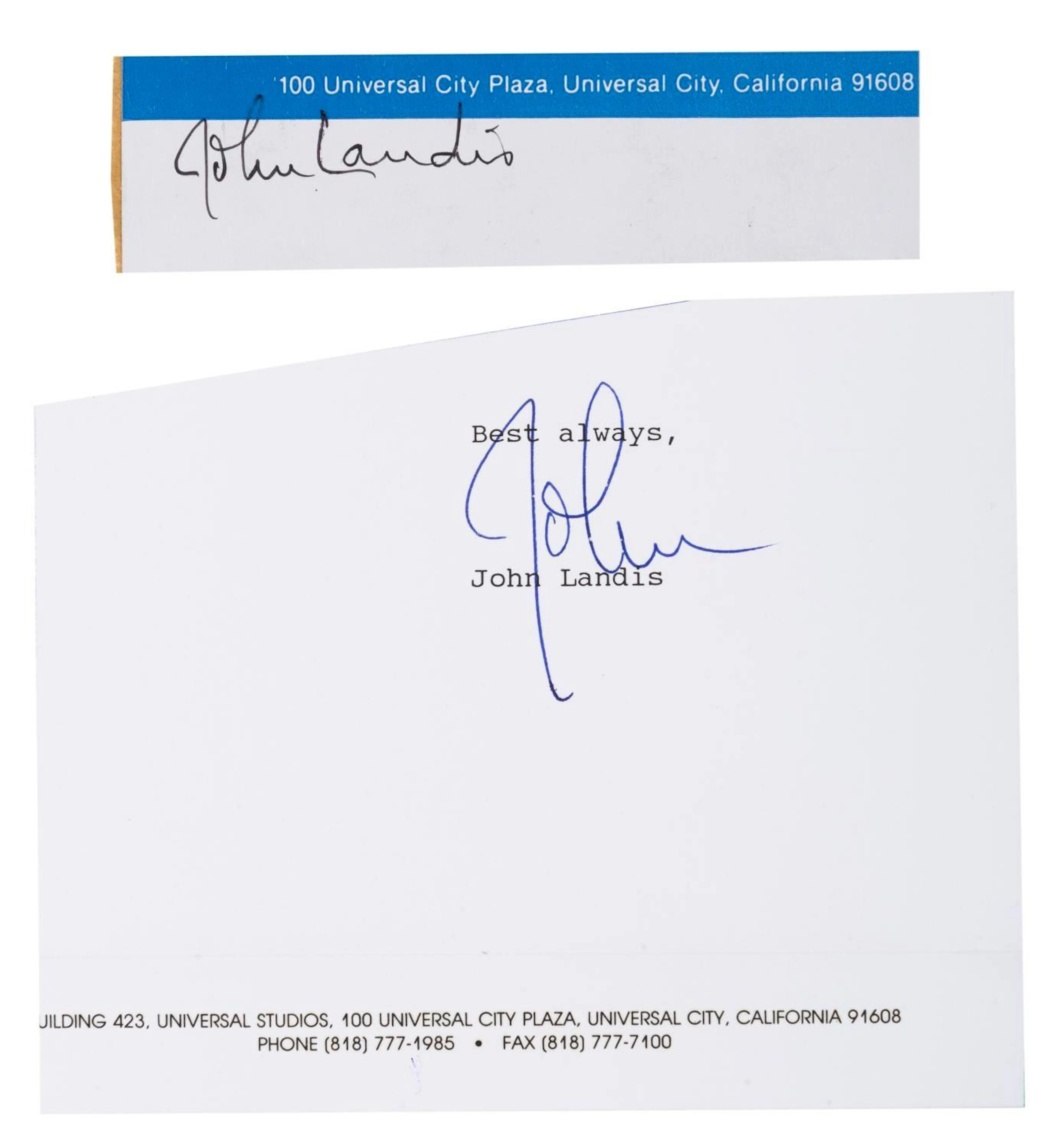 A Pair of John Landis Signatures.