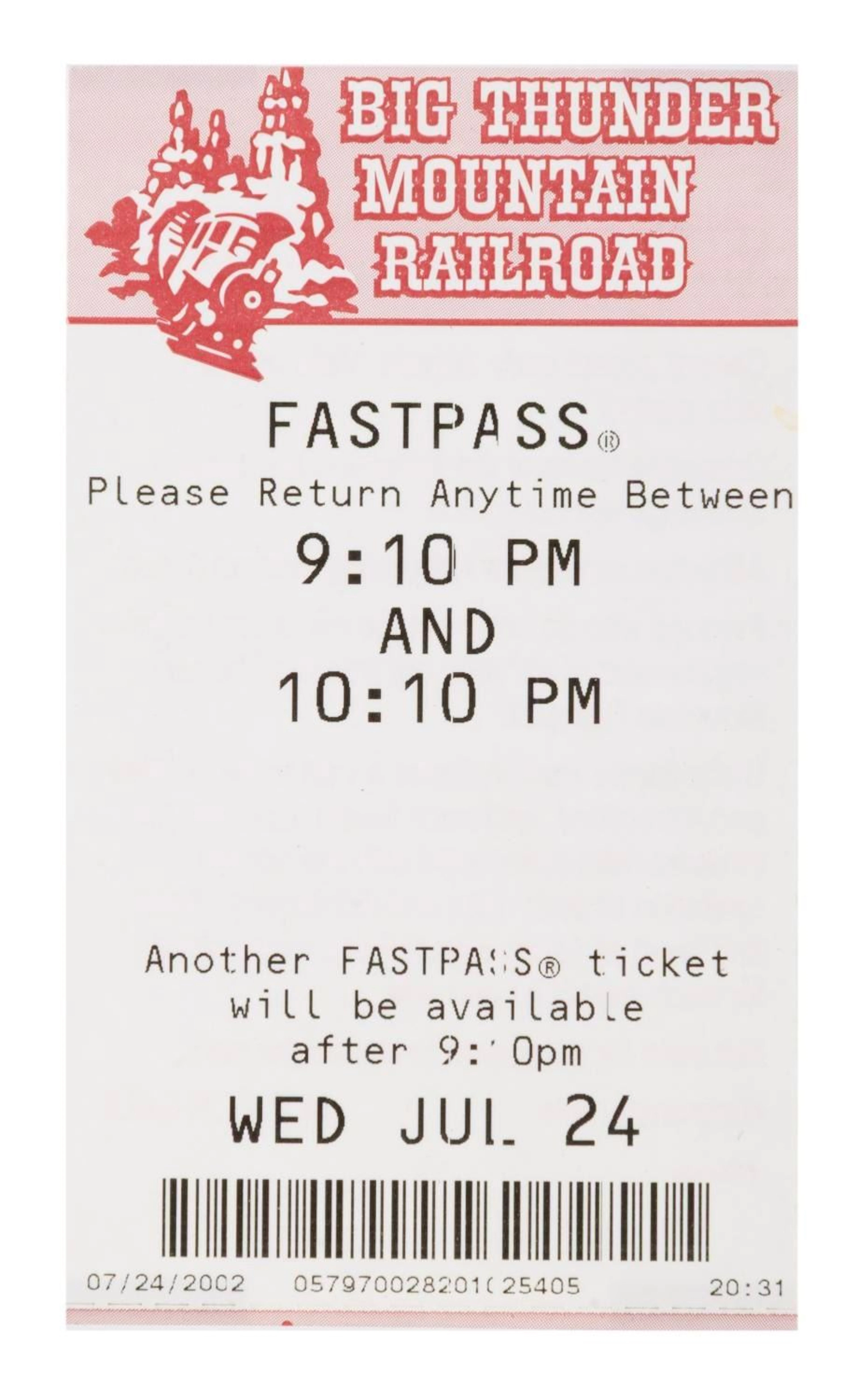 A Big Thunder Mountain Railroad FastPass Ticket.