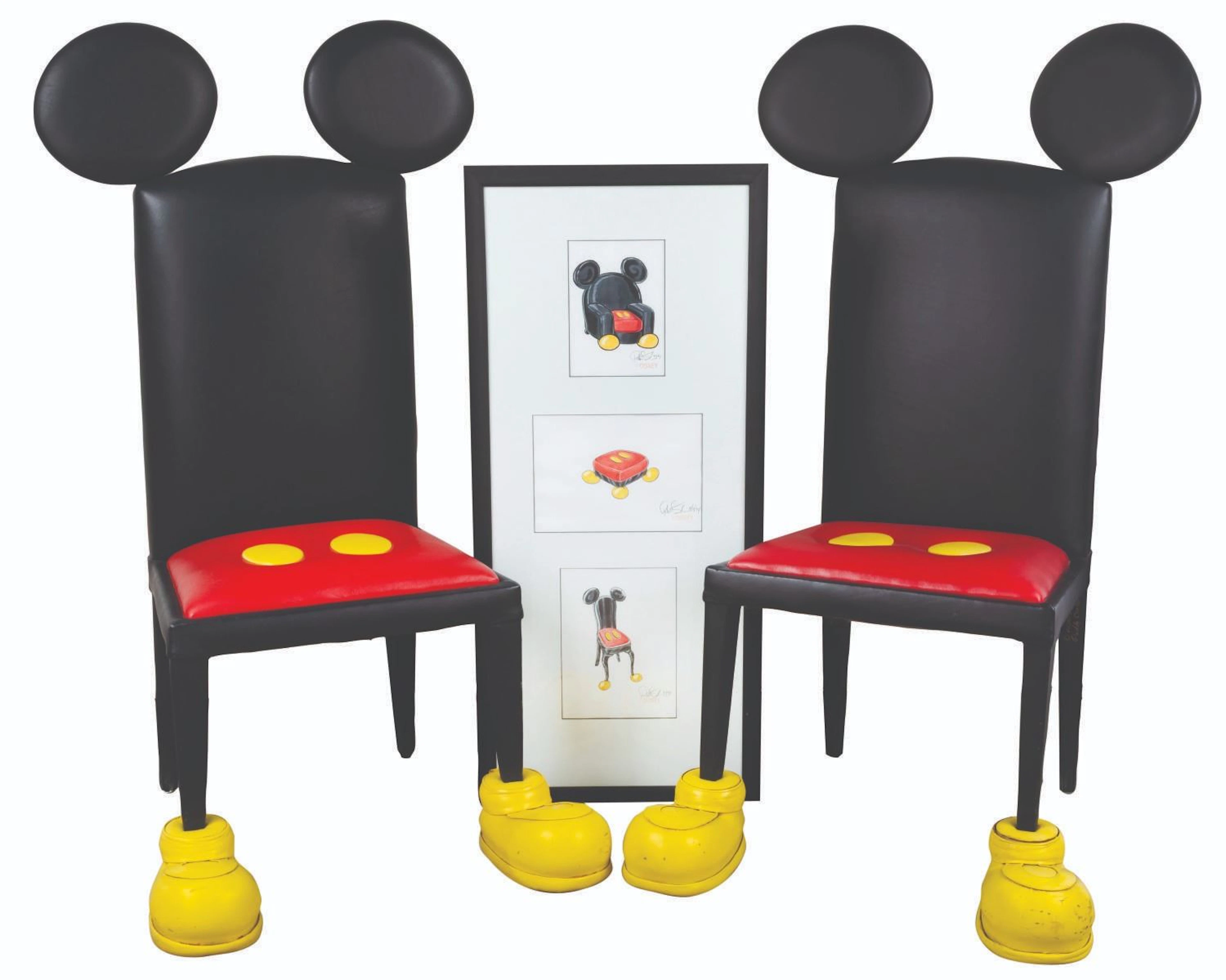 A Rare Pair of Mickey Mouse Chairs and Original Concept Art.