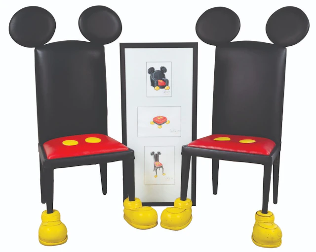 A Rare Pair of Mickey Mouse Chairs and Original Concept Art.