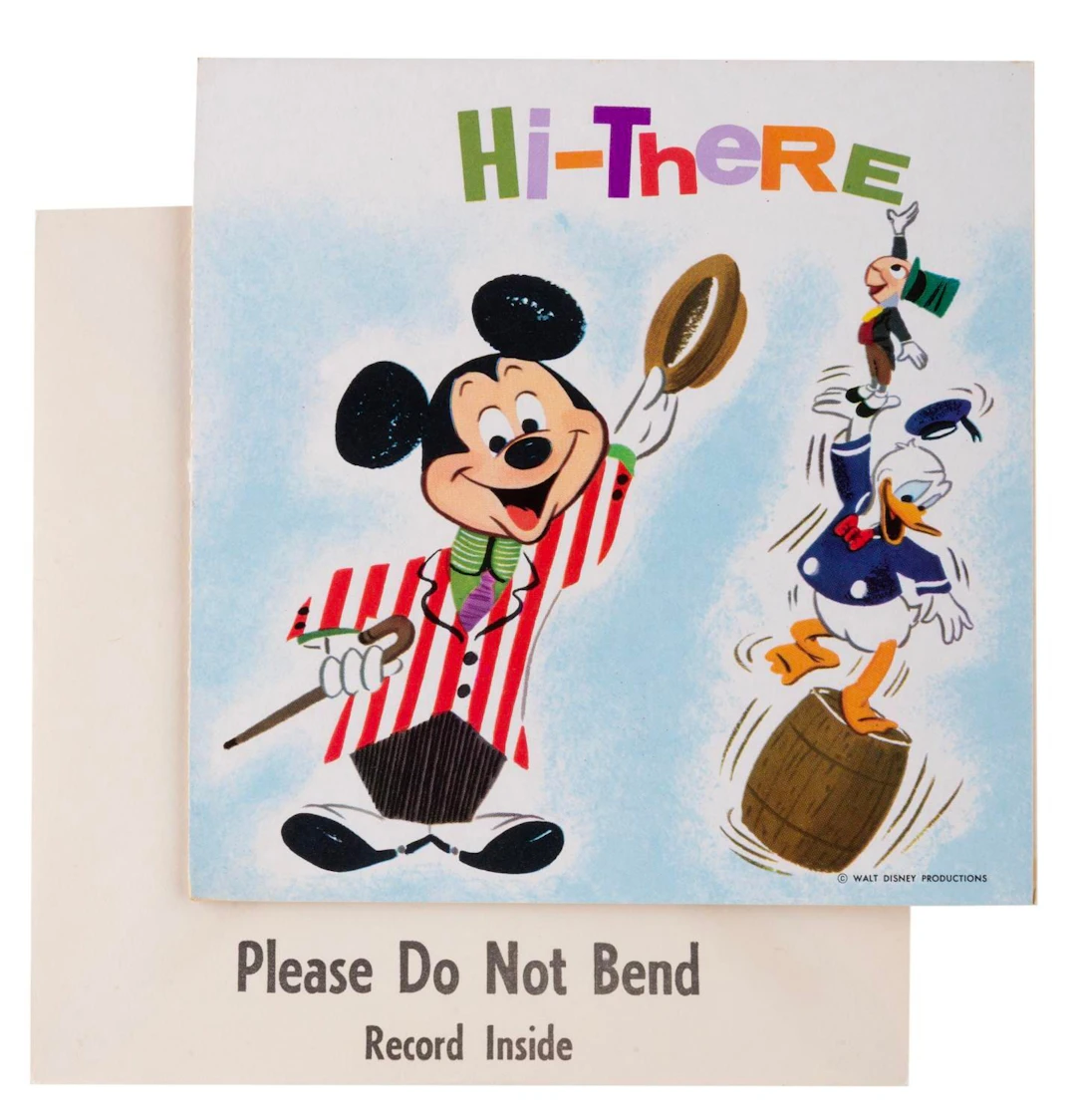 A 1960s Mickey Mouse Hi-There Record Card.