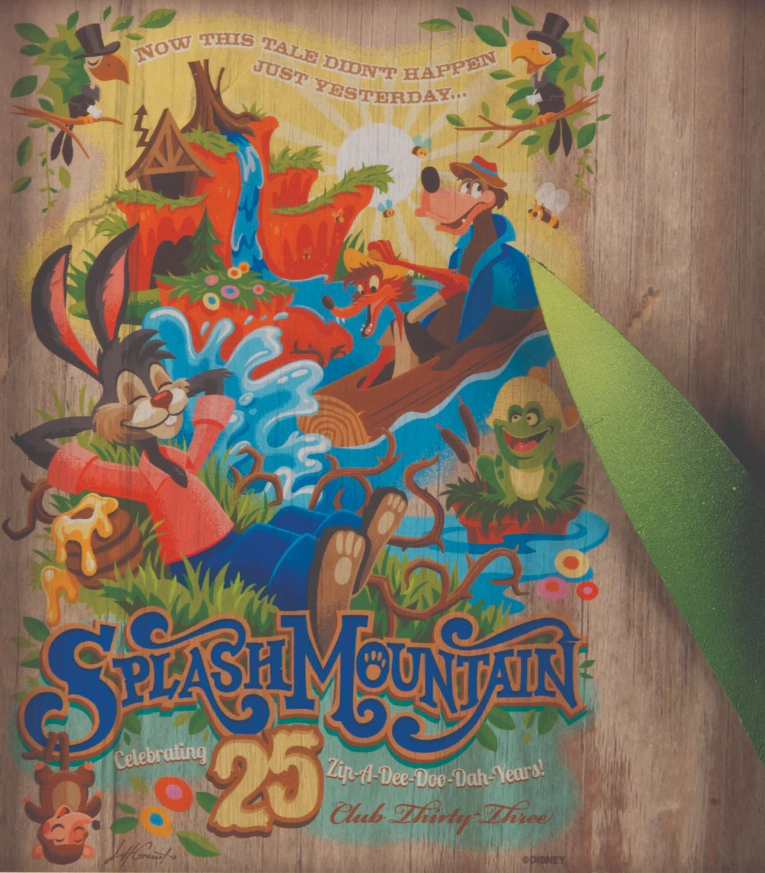 A Club 33 Splash Mountain 25th Anniversary Print and Leaf Prop.