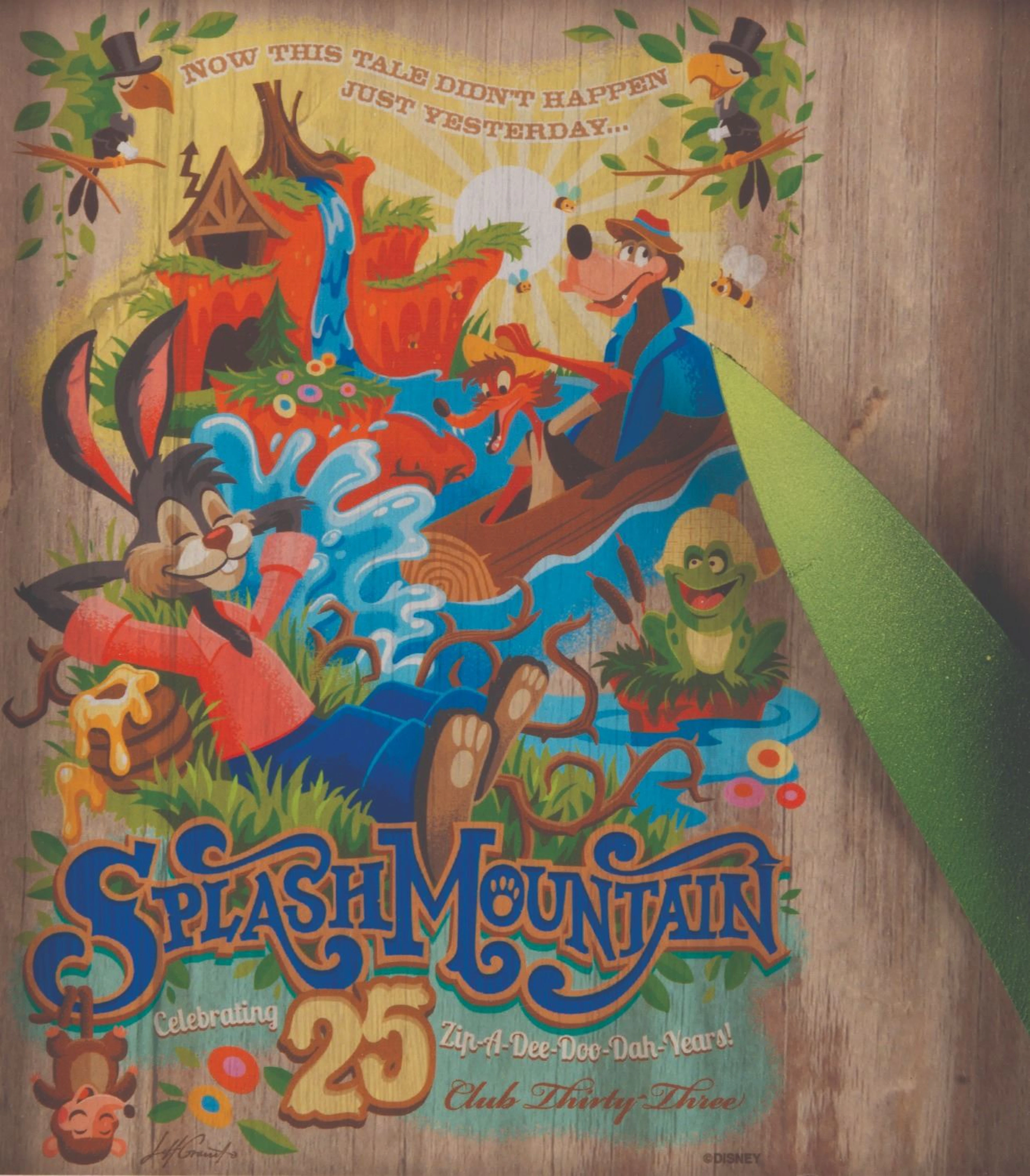 A Club 33 Splash Mountain 25th Anniversary Print and Leaf Prop.