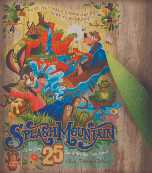 A Club 33 Splash Mountain 25th Anniversary Print and Leaf Prop.