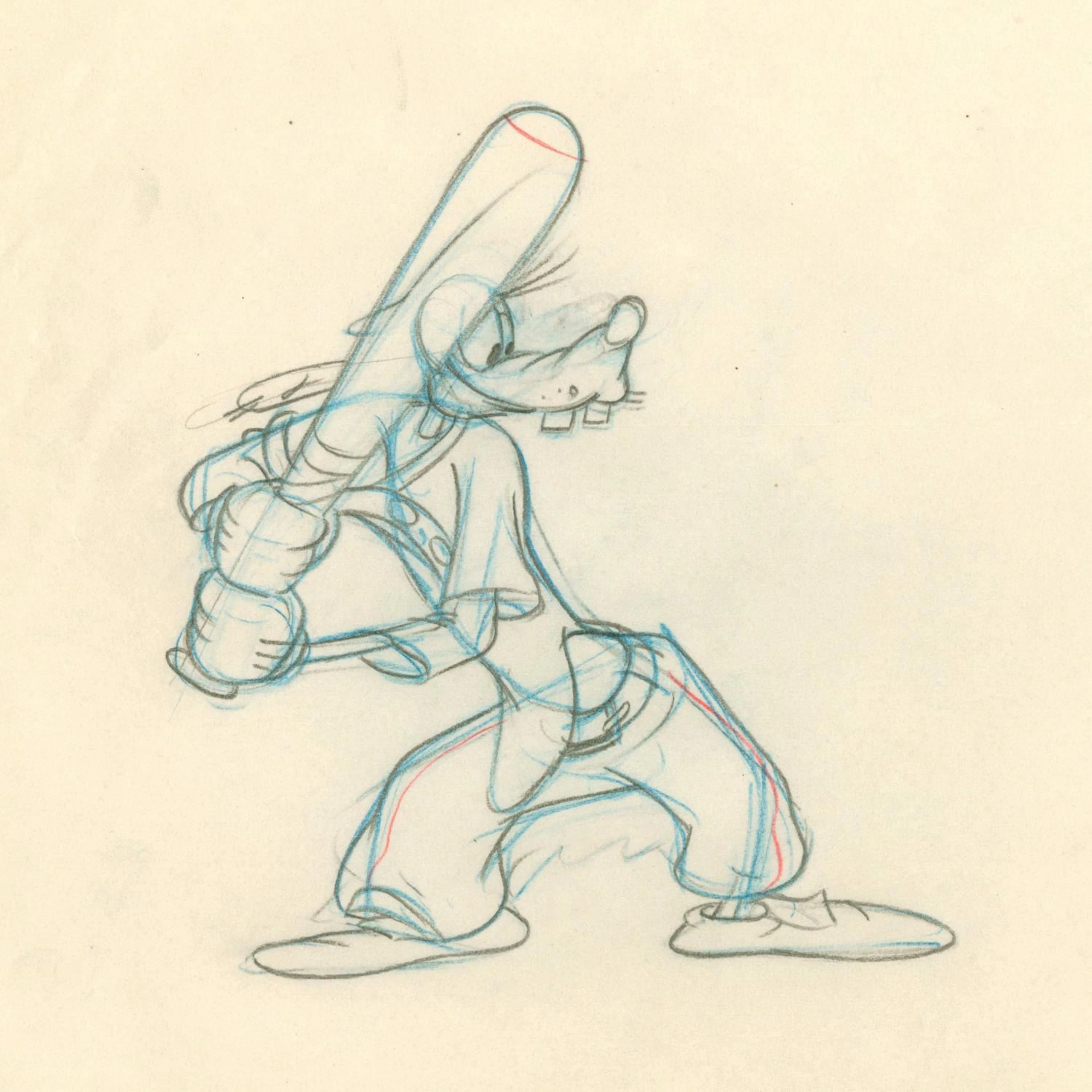 A "How To Play Baseball" Goofy Production Drawing.
