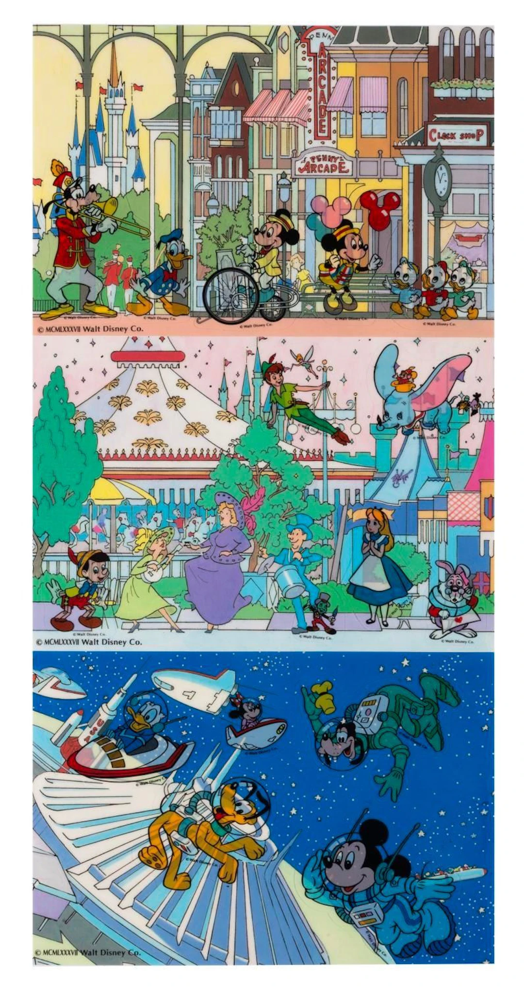 Three Tokyo Disneyland Sticker Postcards.