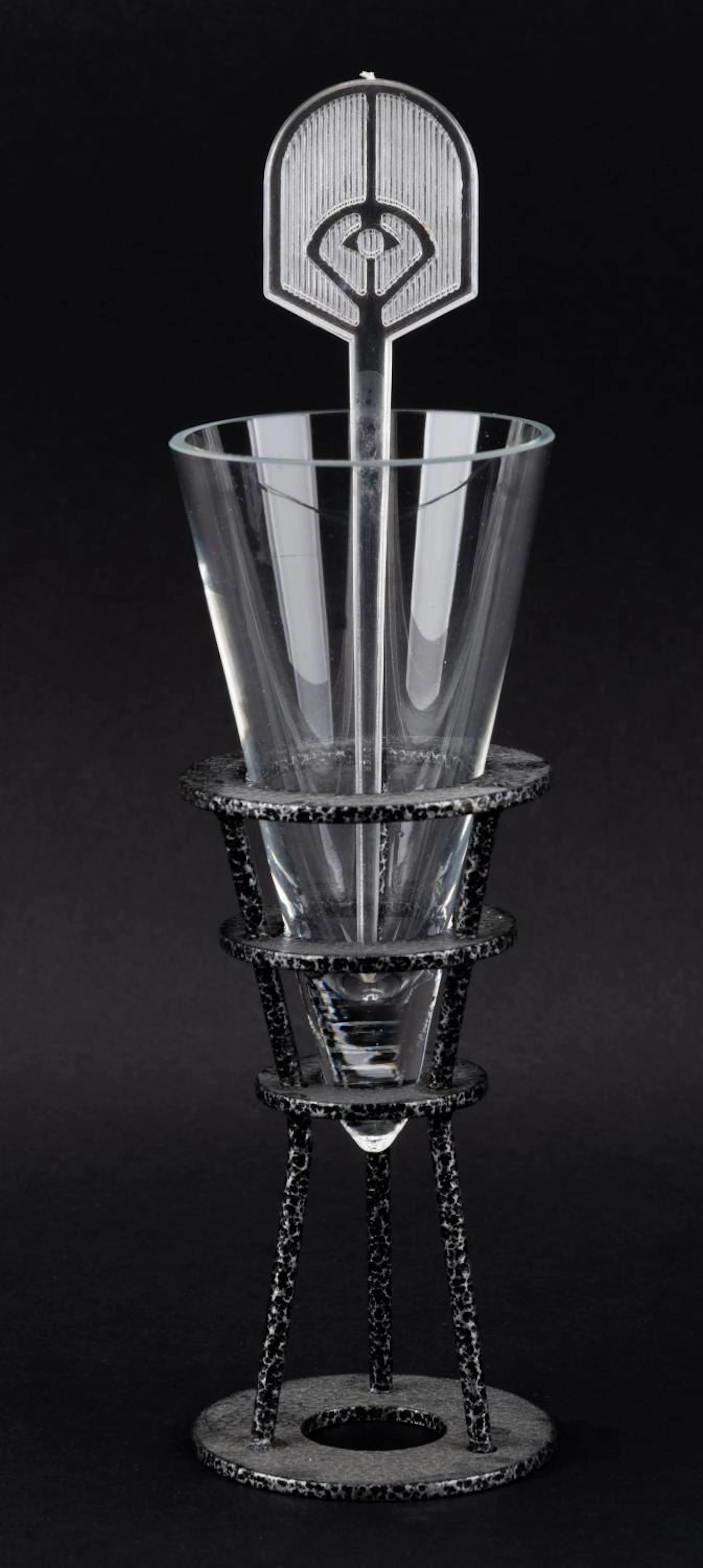 A Quark's Shot Glass, Holder, and Swizzle Stick.