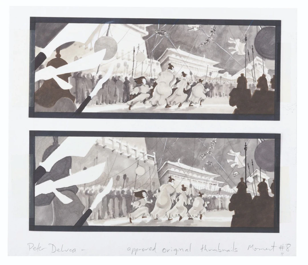 A Pair of Original Layout Drawings from “Mulan.”