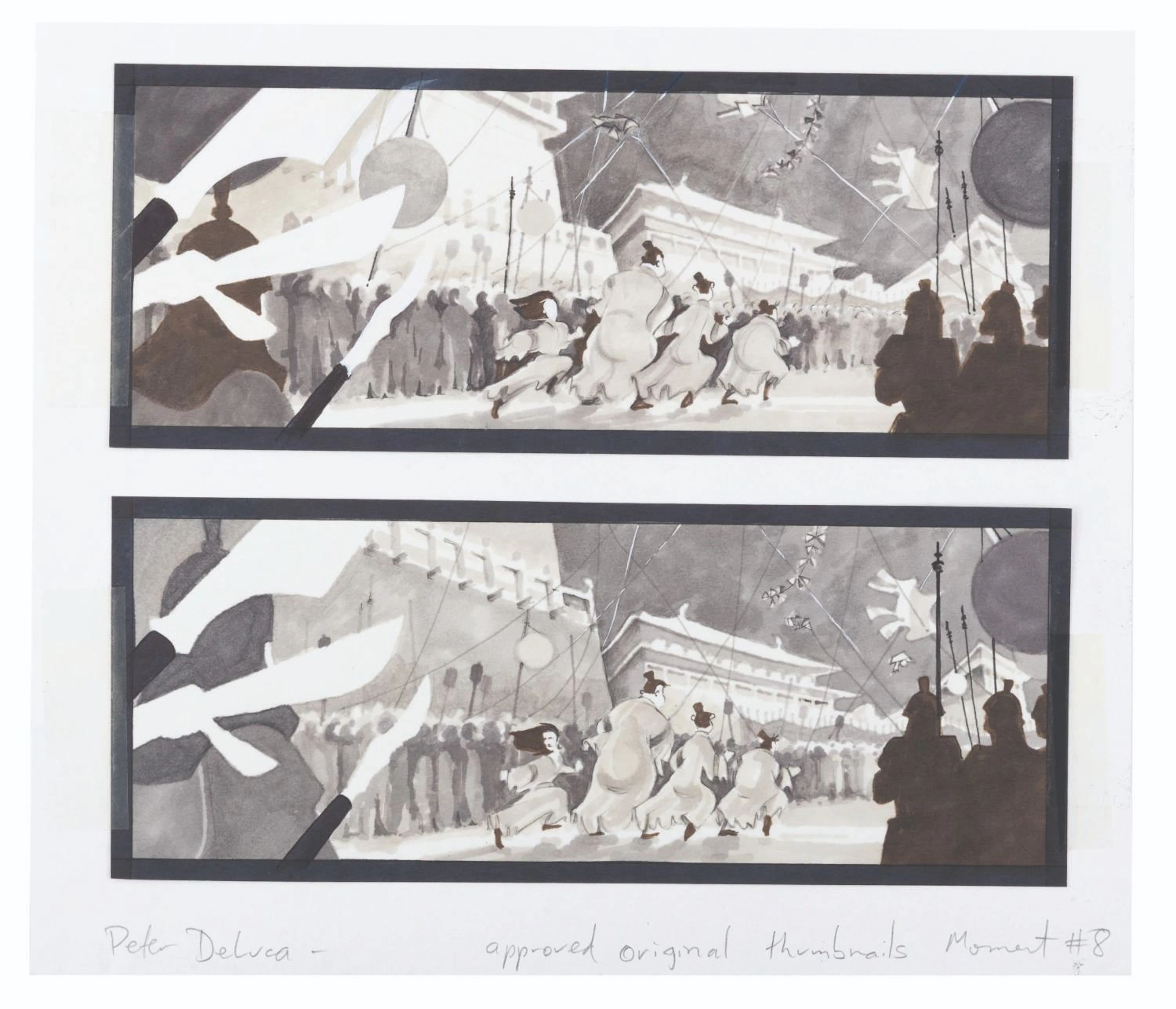 A Pair of Original Layout Drawings from “Mulan.”