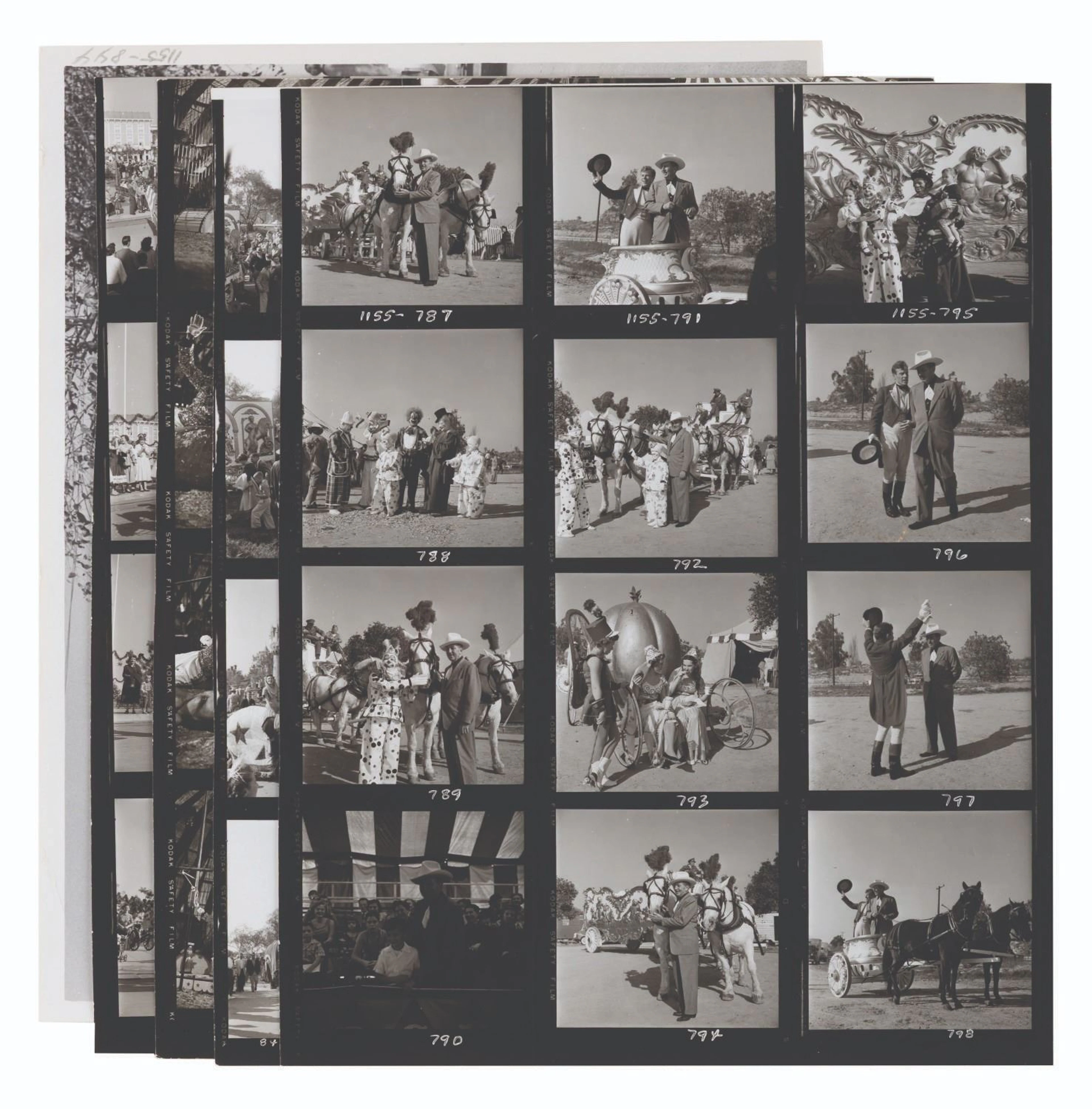 Original Contact Sheets of Walt & Mickey Mouse Club Circus Opening Day Photos.