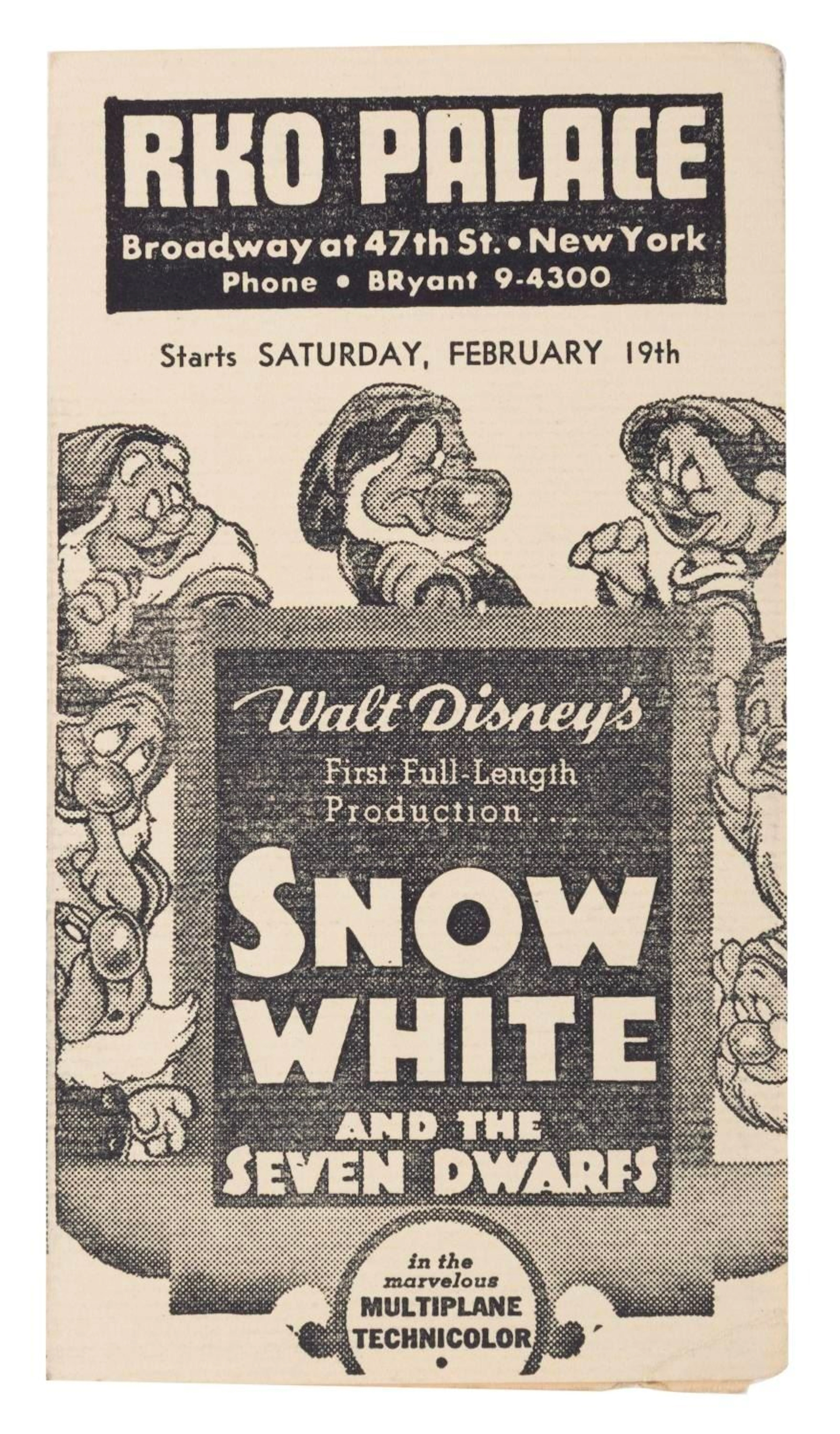 A 1938 RKO Palace "Snow White and the Seven Dwarfs" Brochure.