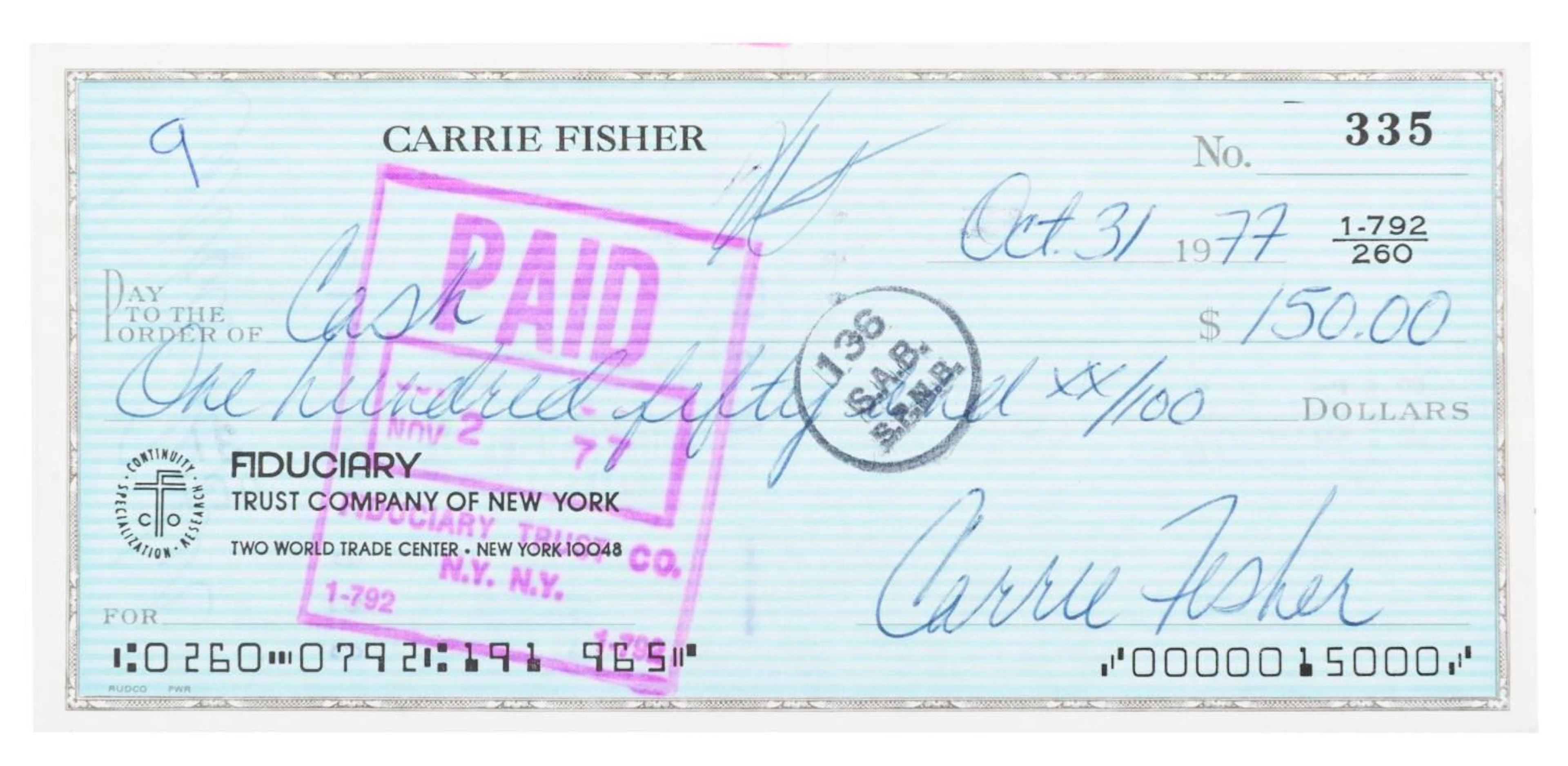 A Carrie Fisher Check Signed on Halloween.