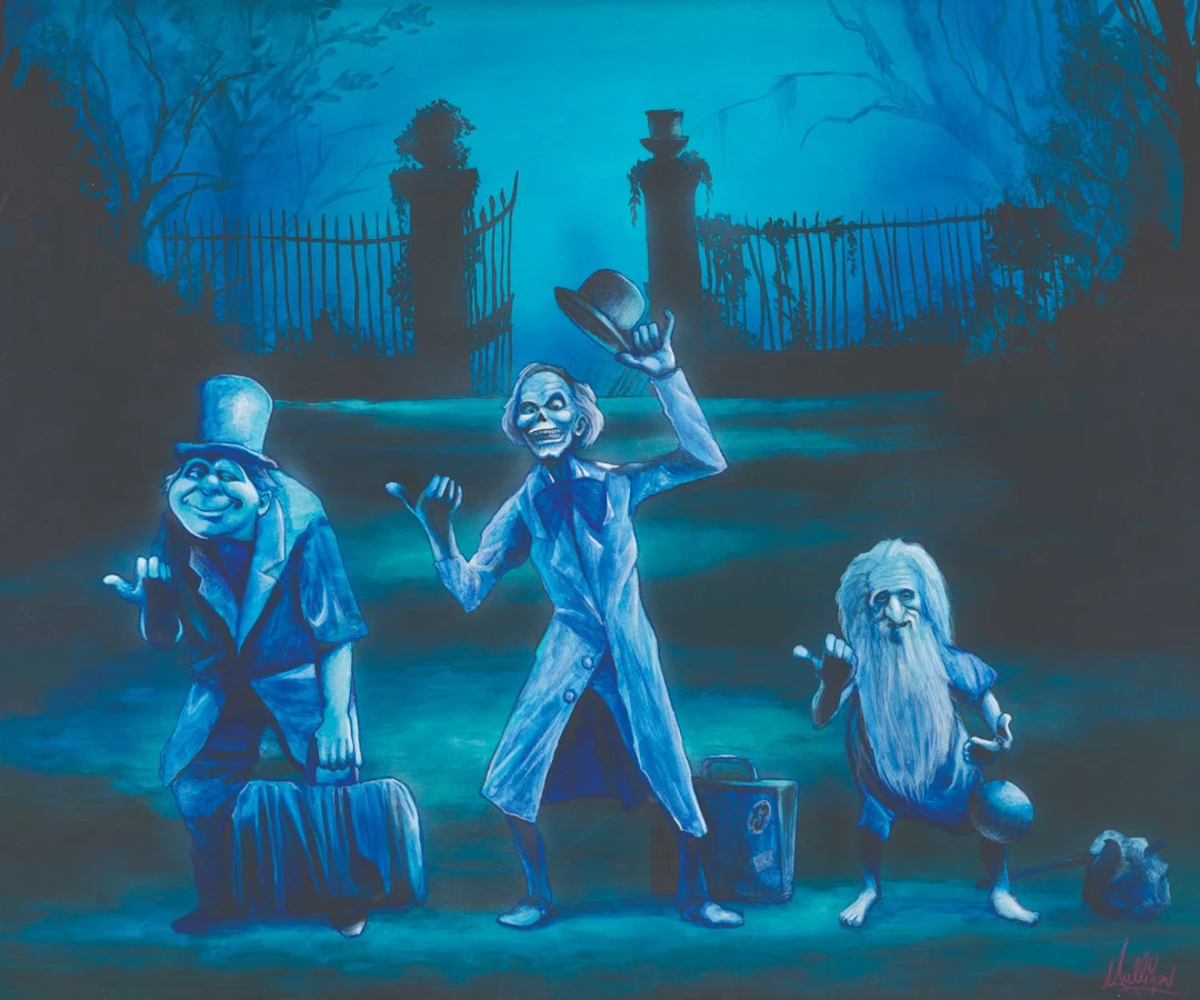 An Original Haunted Mansion Hitchhiking Ghosts Painting.