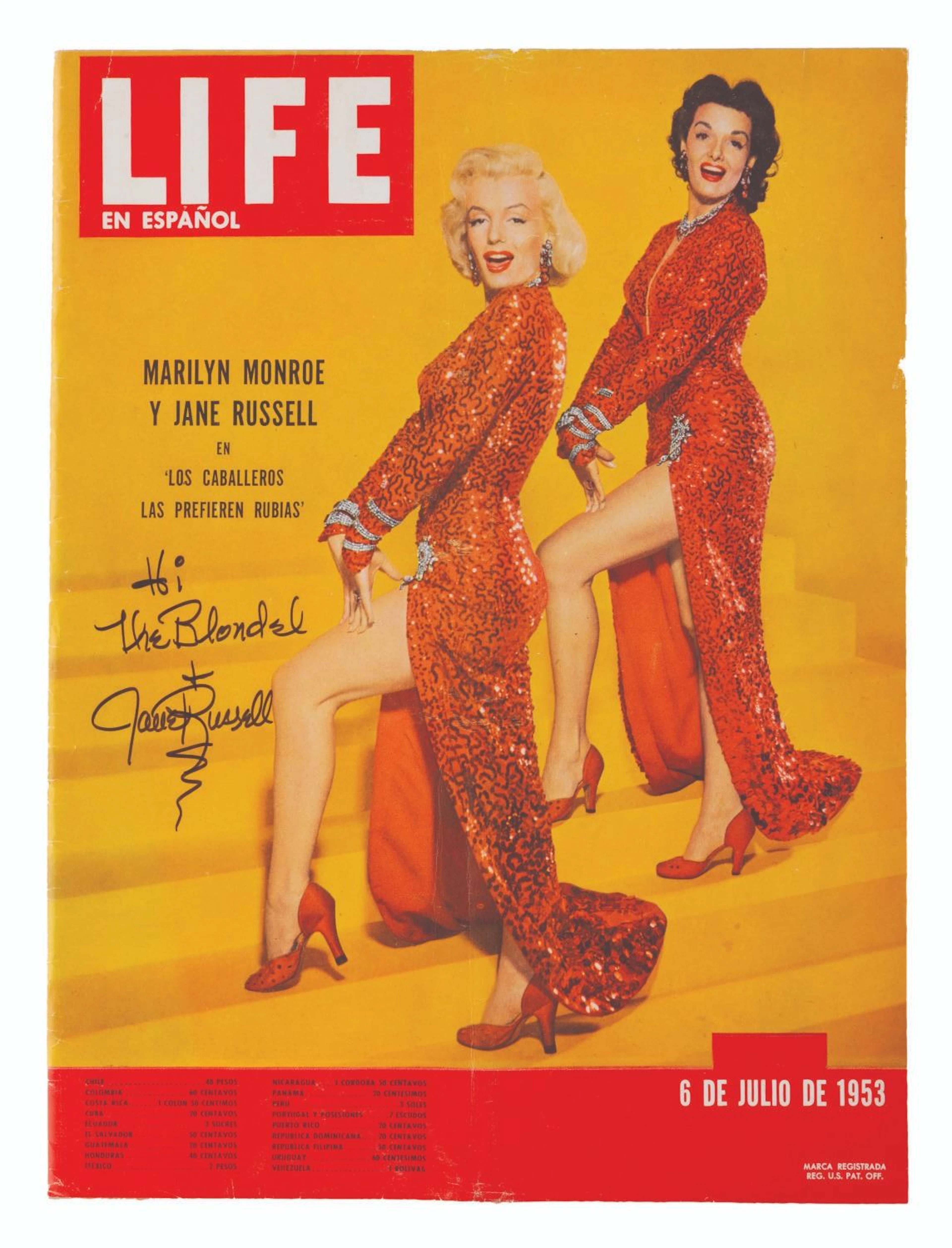 A Jane Russell Signed LIFE Magazine Featuring Marilyn Monroe.