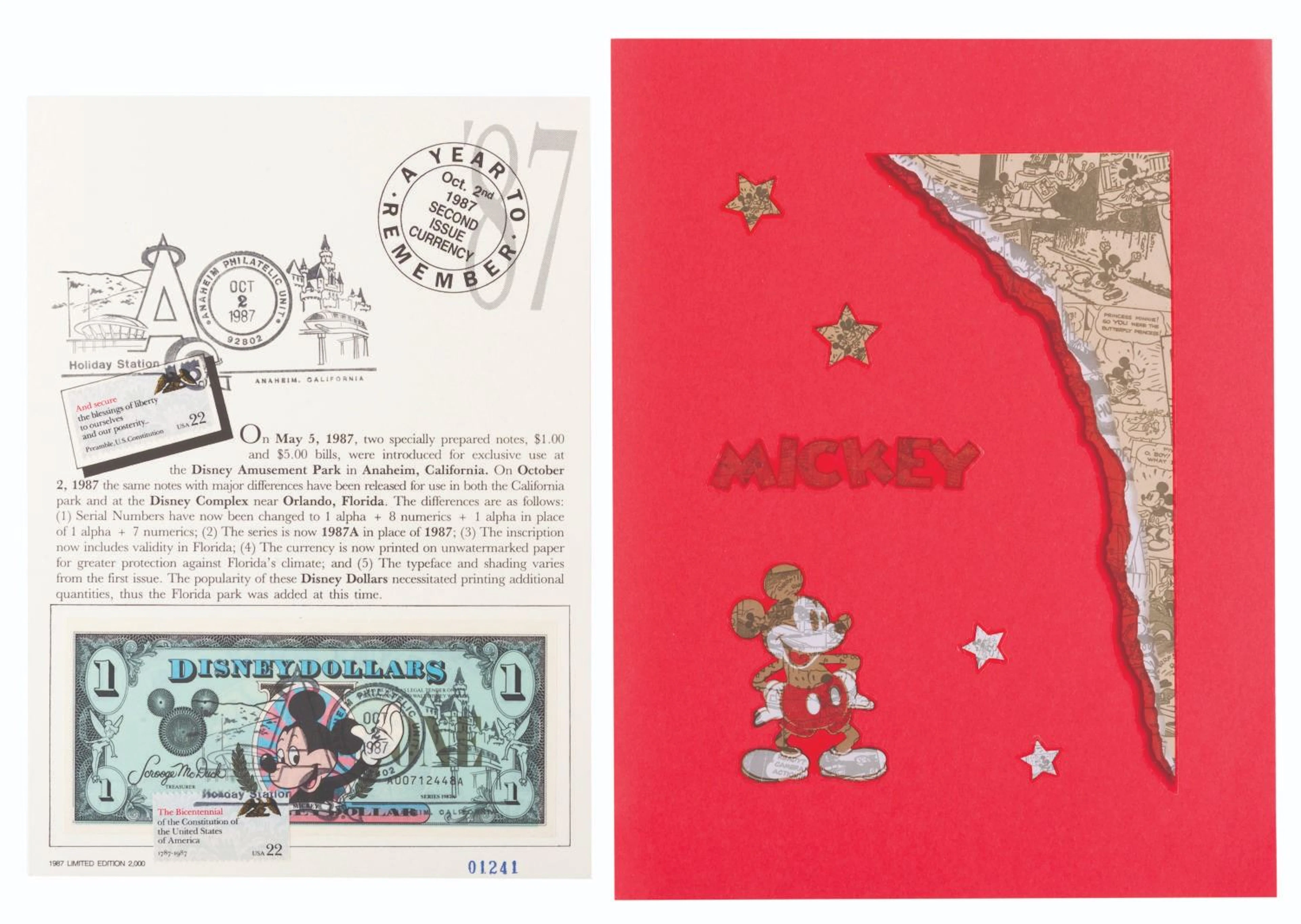 A 1987 Second Series First Day Issue Disney Dollar.