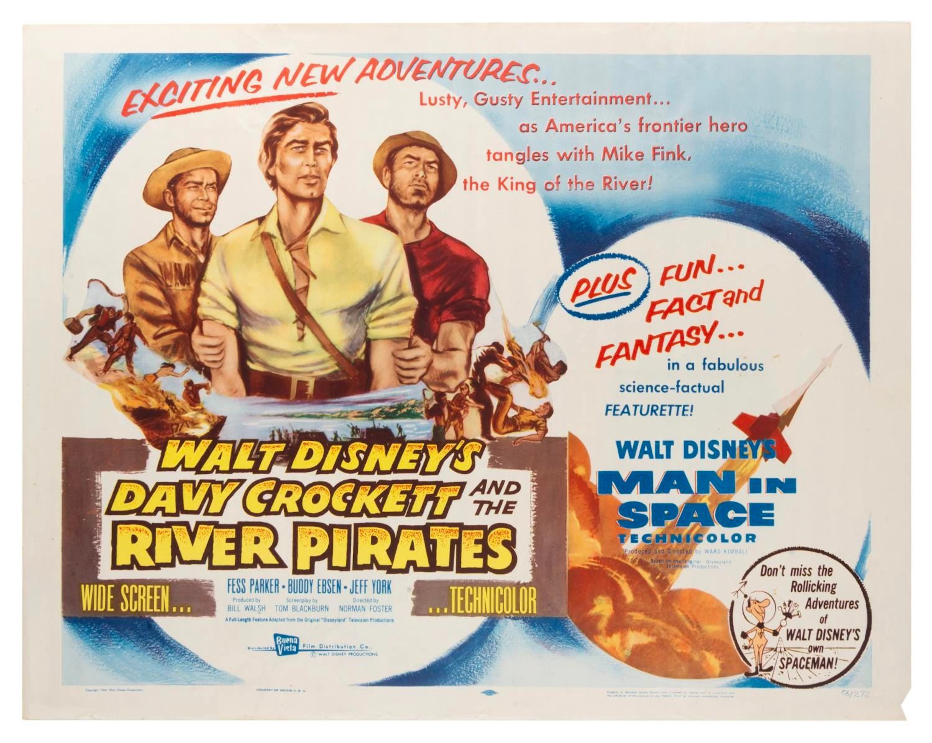A "Davy Crockett and the River Pirates" Half-Sheet Poster.