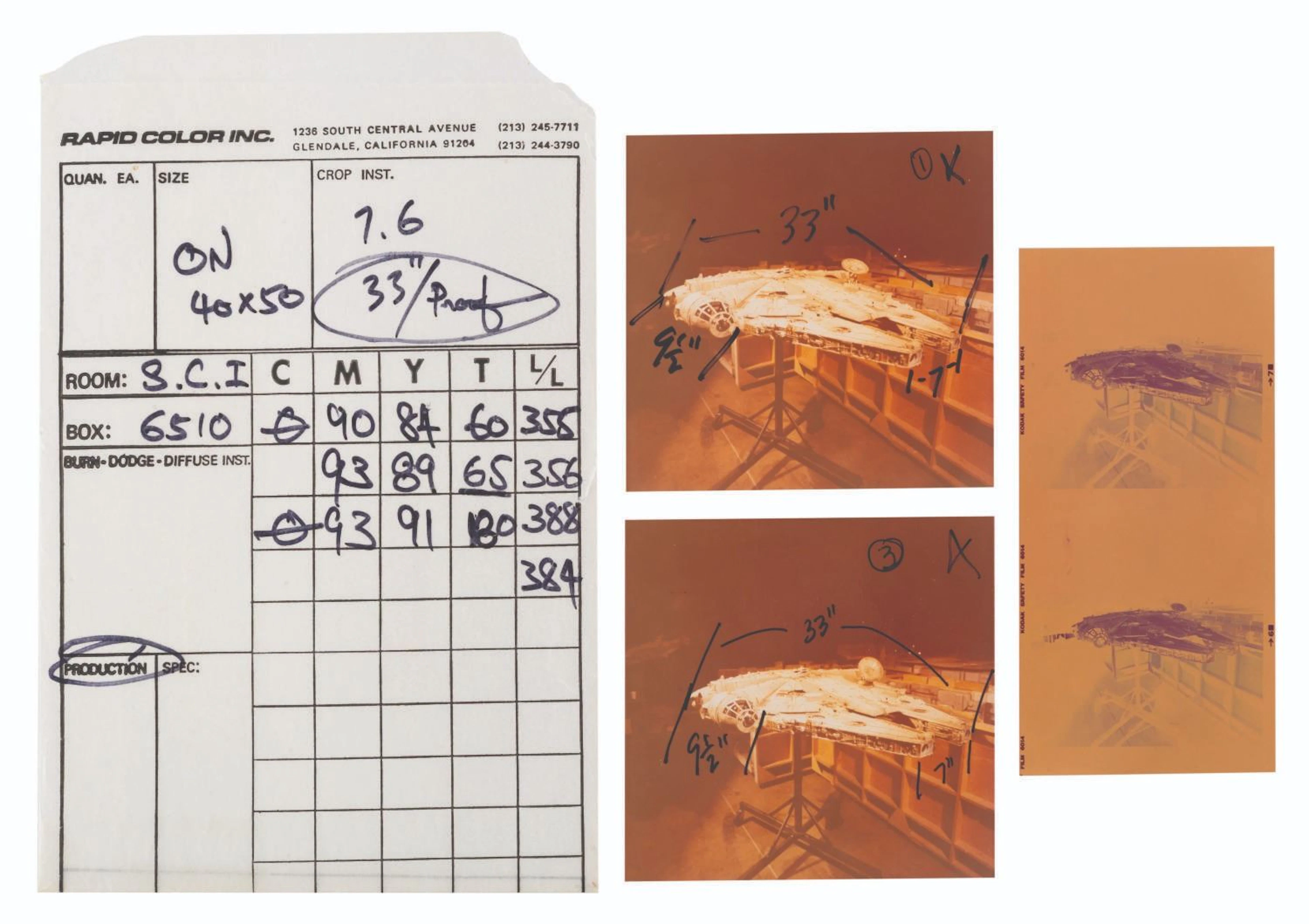 A Set of “Star Wars” Millennium Falcon Negatives & Transparency.