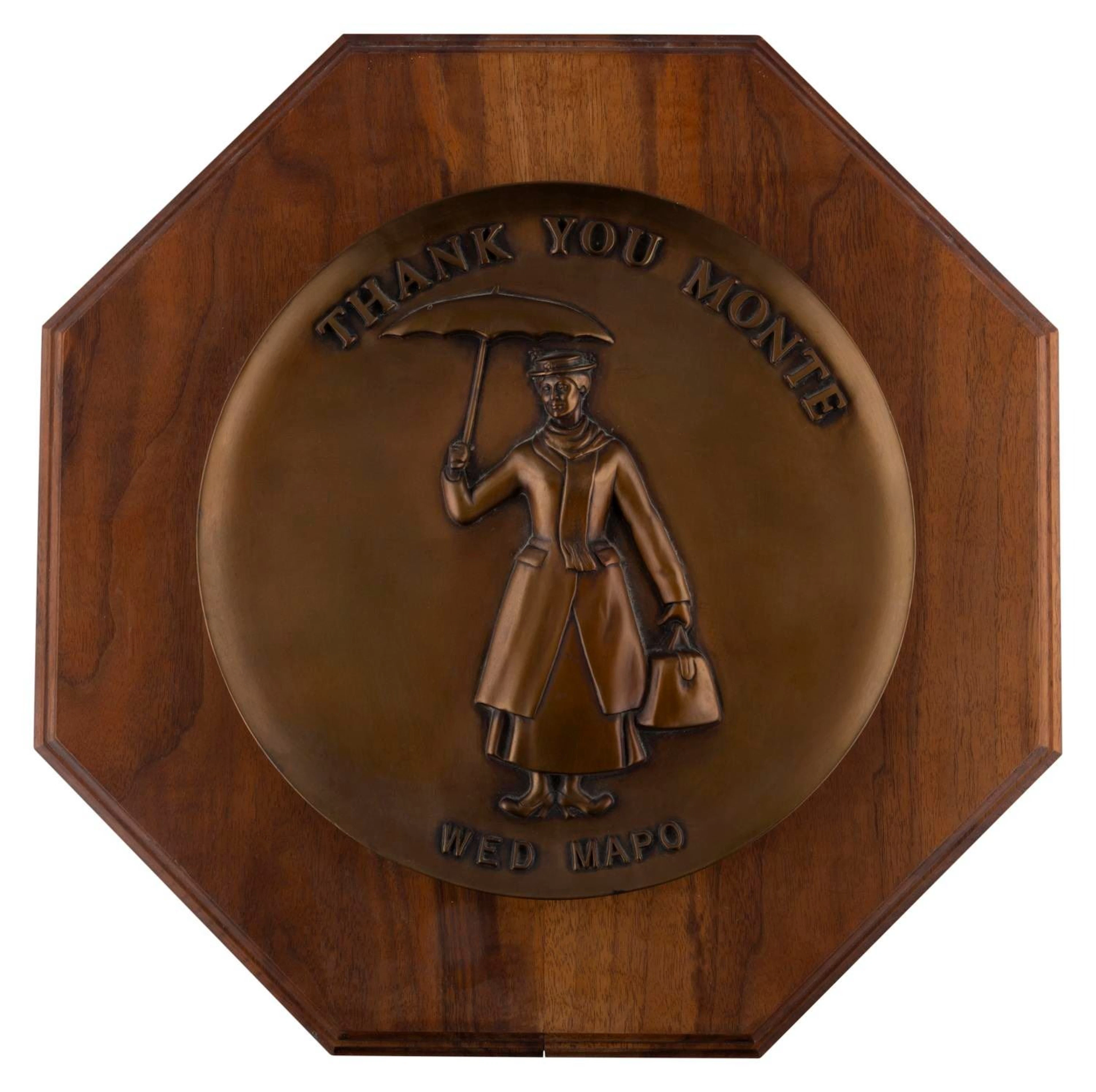 A Rare WED-MAPO Thank You Monte Hoult Award Plaque.