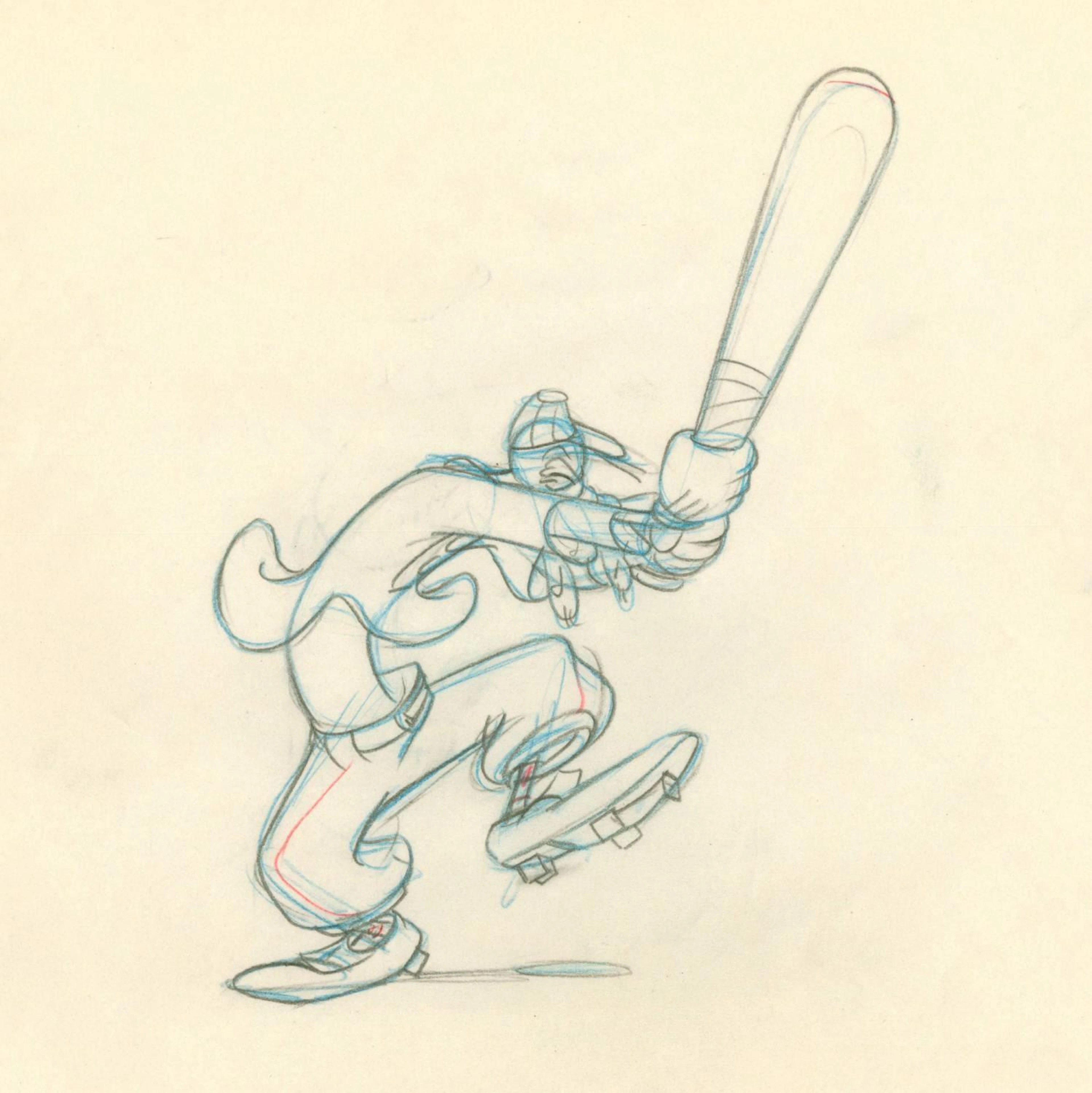 A "How To Play Baseball" Goofy Production Drawing.